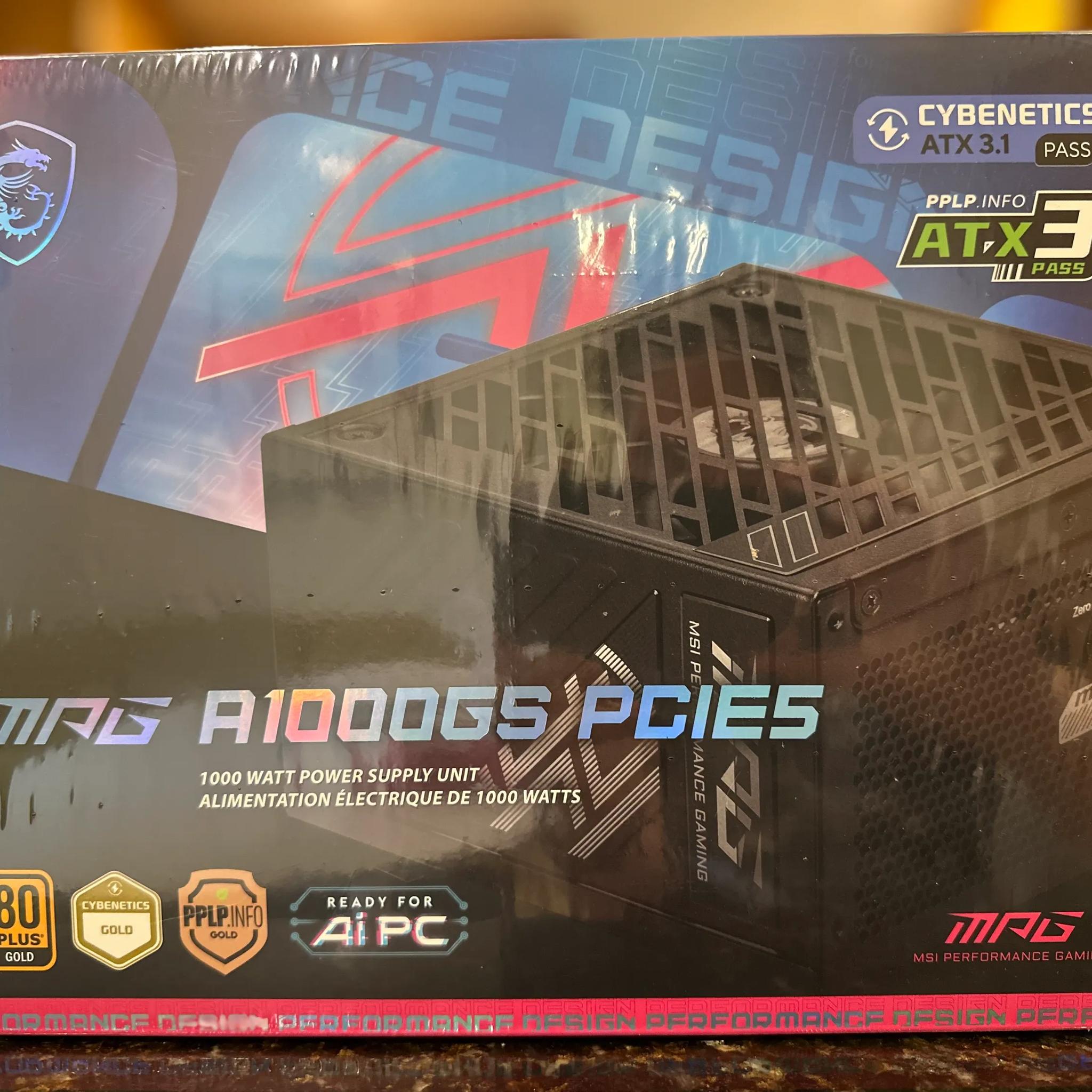 1000W PSU ATX 3.1 - MSI MPG A1000GS PCIE5 - 80 PLUS Gold - 1000 watt Power Supply Unit