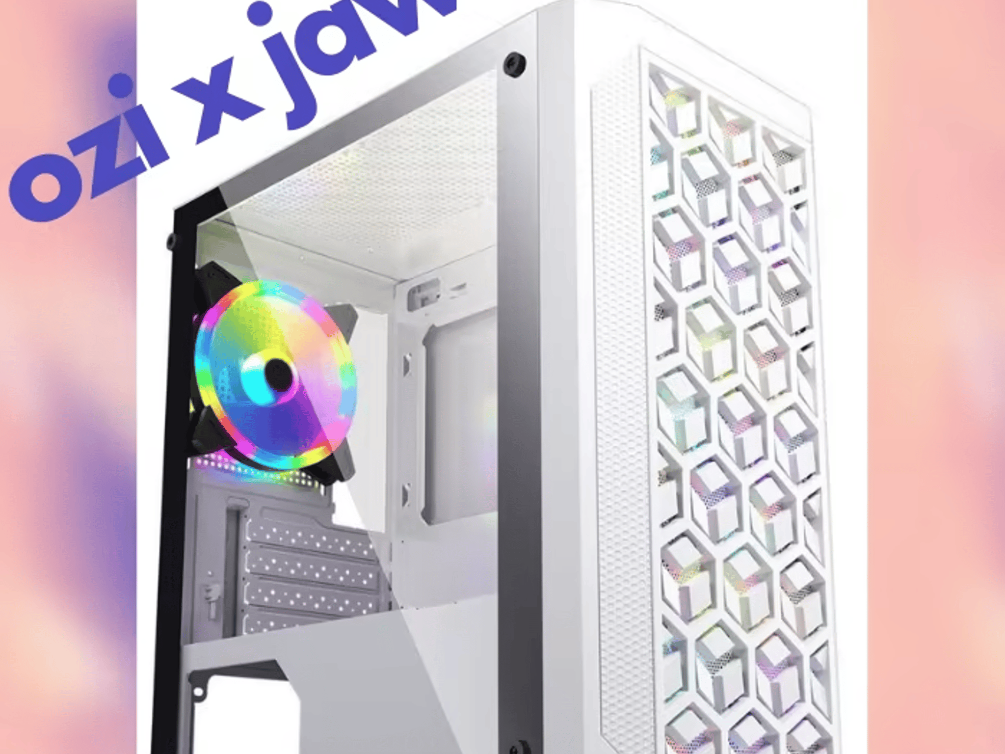 ESGAMING White Micro ATX Mini ITX Tower Micro ATX Case, Tempered Glass Side Panel, Rainbow LED Fans