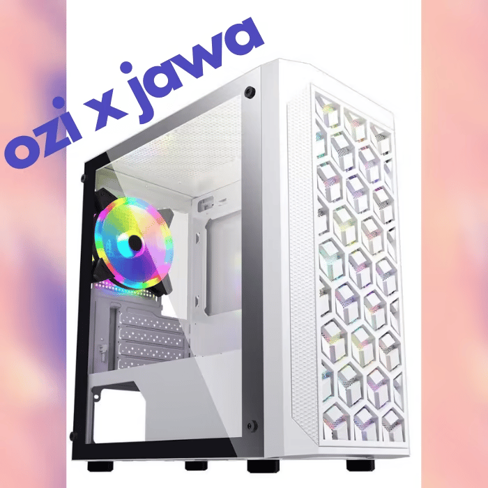 ESGAMING White Micro ATX Mini ITX Tower Micro ATX Case, Tempered Glass Side Panel, Rainbow LED Fans