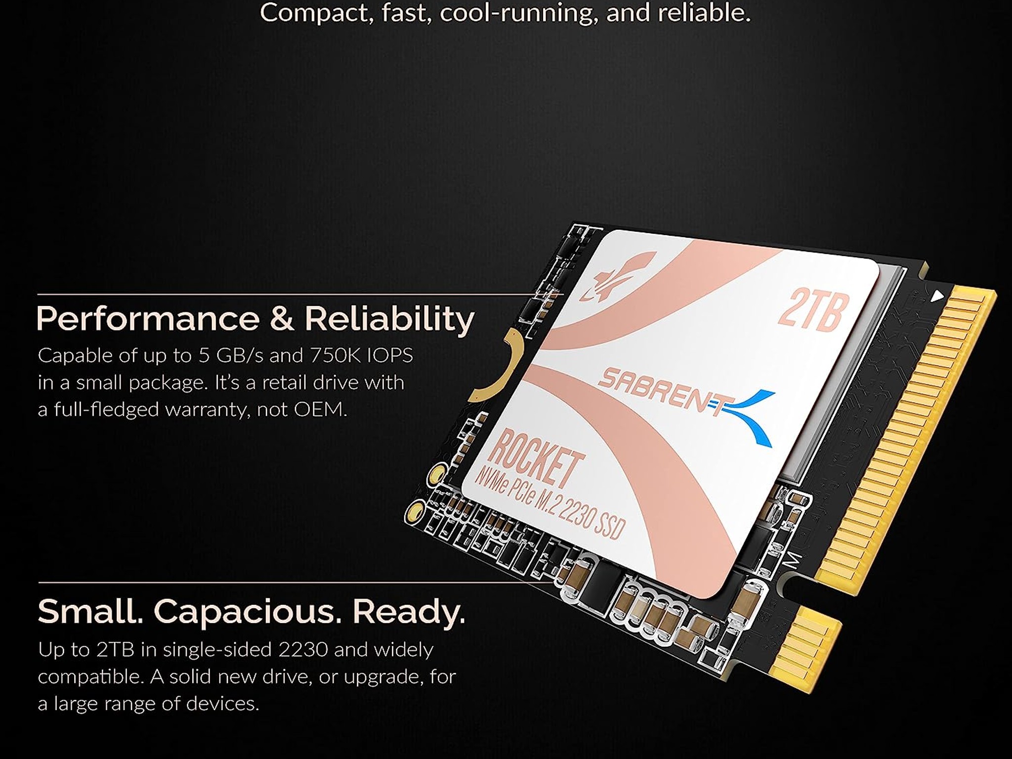 Steam Deck SSD 2TB SABRENT Rocket 2230 NVMe 4.0 High Performance PCIe 4.0 2TB