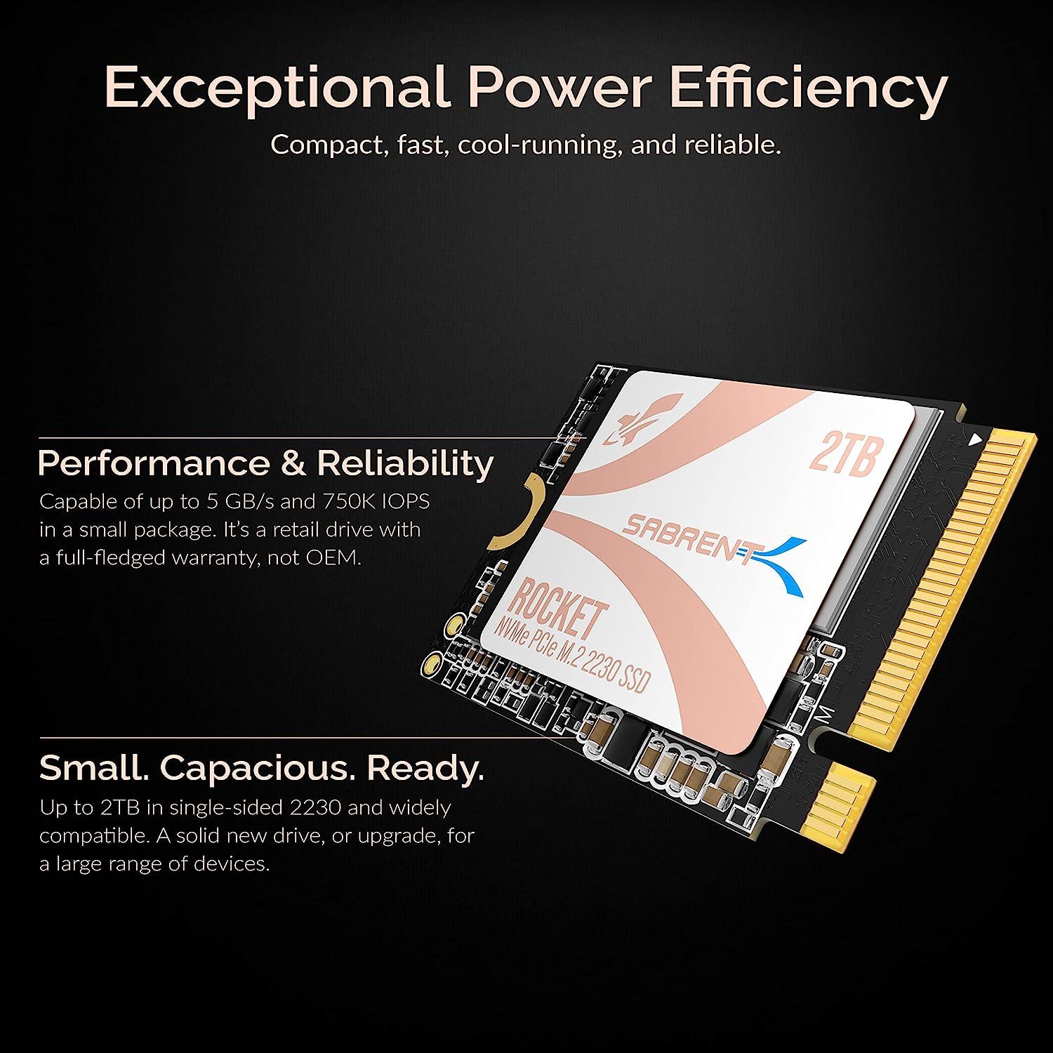 Steam Deck SSD 2TB SABRENT Rocket 2230 NVMe 4.0 High Performance PCIe 4.0 2TB