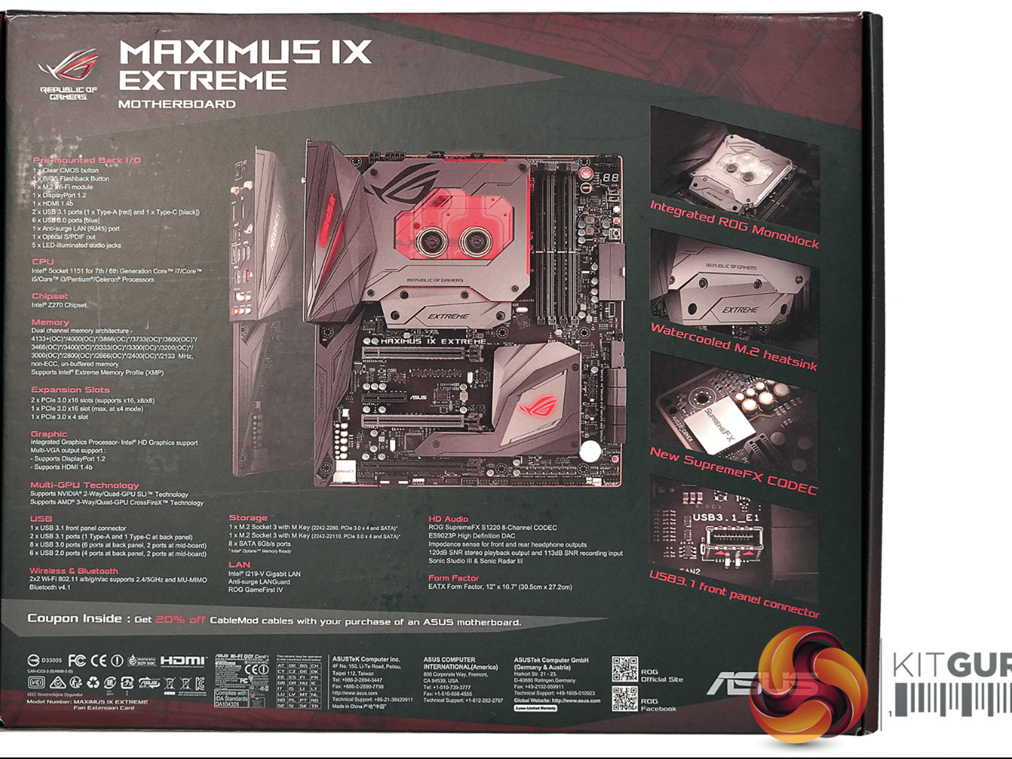 ASUS ROG Maximus IX Extreme Z270 LGA 1151 Intel DDR4 EATX