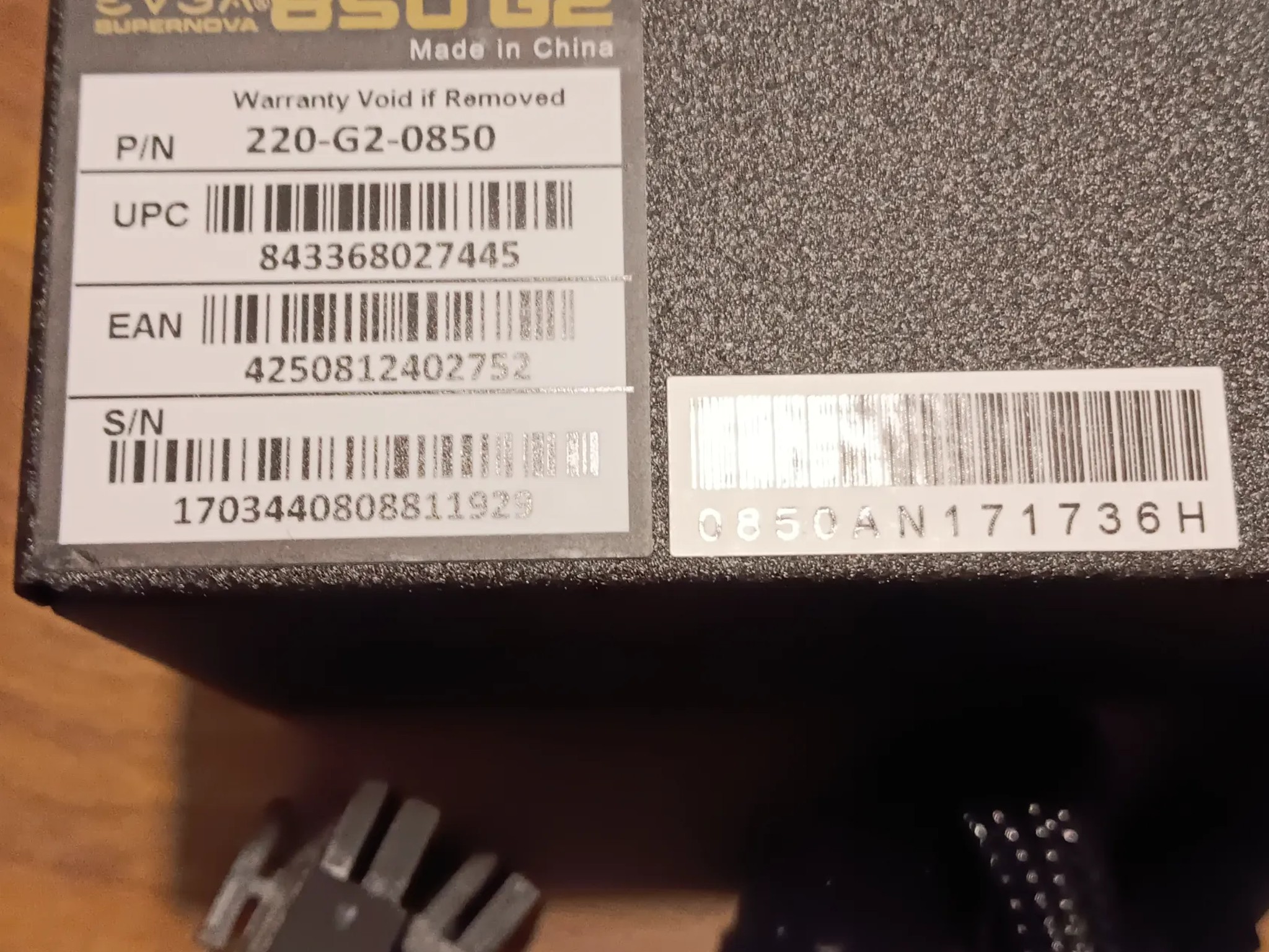 EVGA SuperNova 850 watt PSU Complete in 650 watt Box