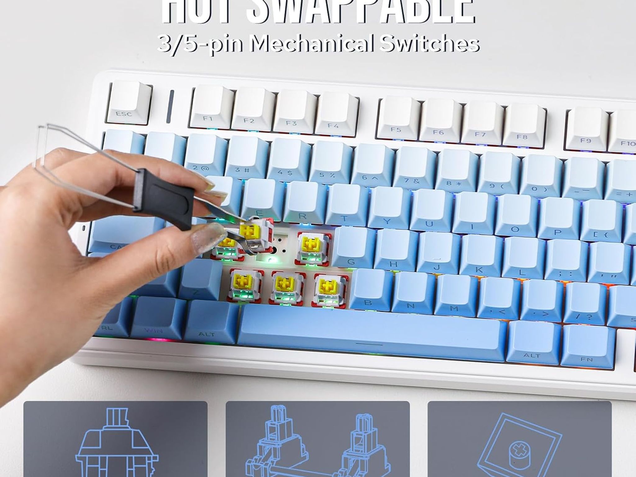 $30 OFF! AULA F99 PRO (BRAND NEW) Blue, Mechanical Keyboard 95% LEOBOG Nimbus V3 Switches w/ Knob