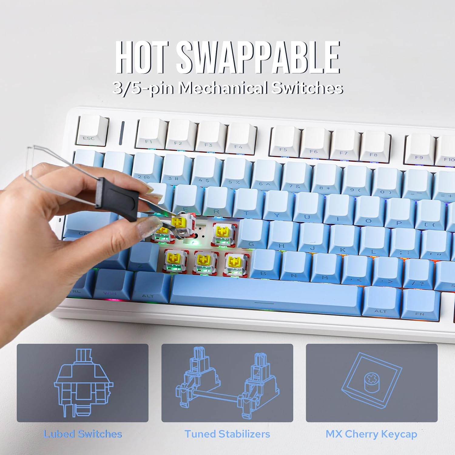 AULA F99 PRO (BRAND NEW) Blue, Wireless Mechanical Keyboard 95% LEOBOG Nimbus V3 Switches w/ Knob