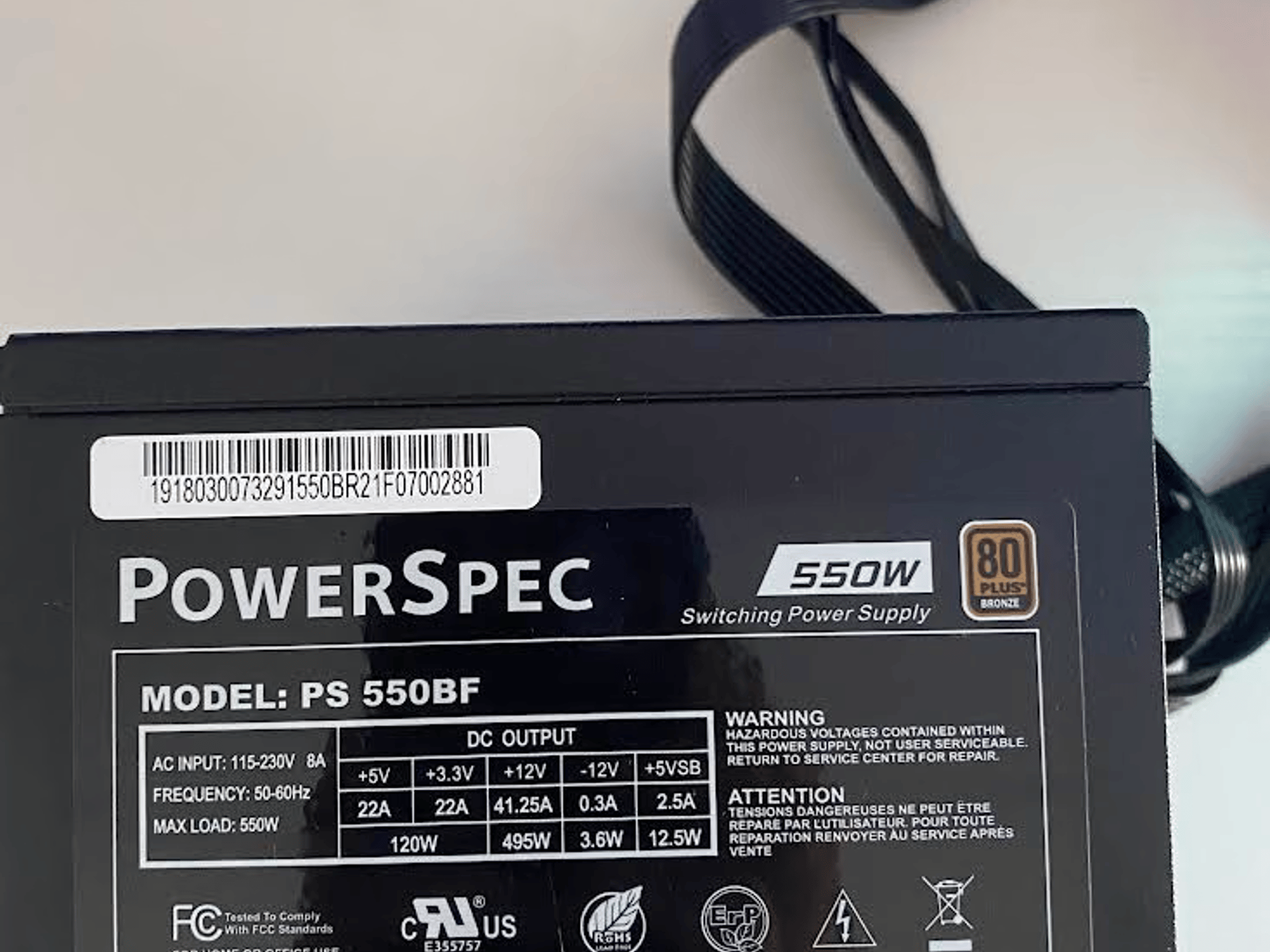 PowerSpec 550W 80+ Bronze Certified ATX Non-Modular Power Supply