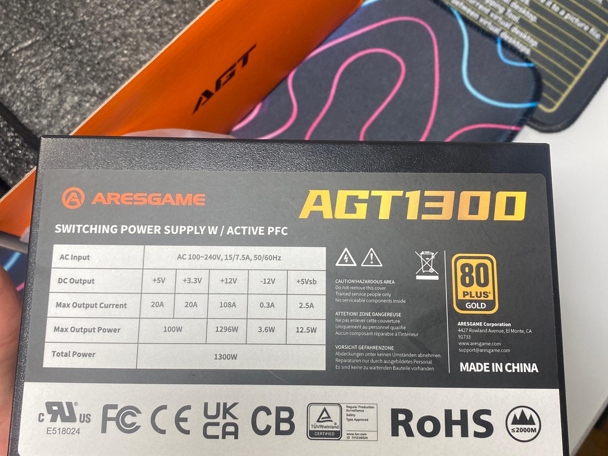 Aresgame Black Cube Agt1300 Gold Modular Power Supply
