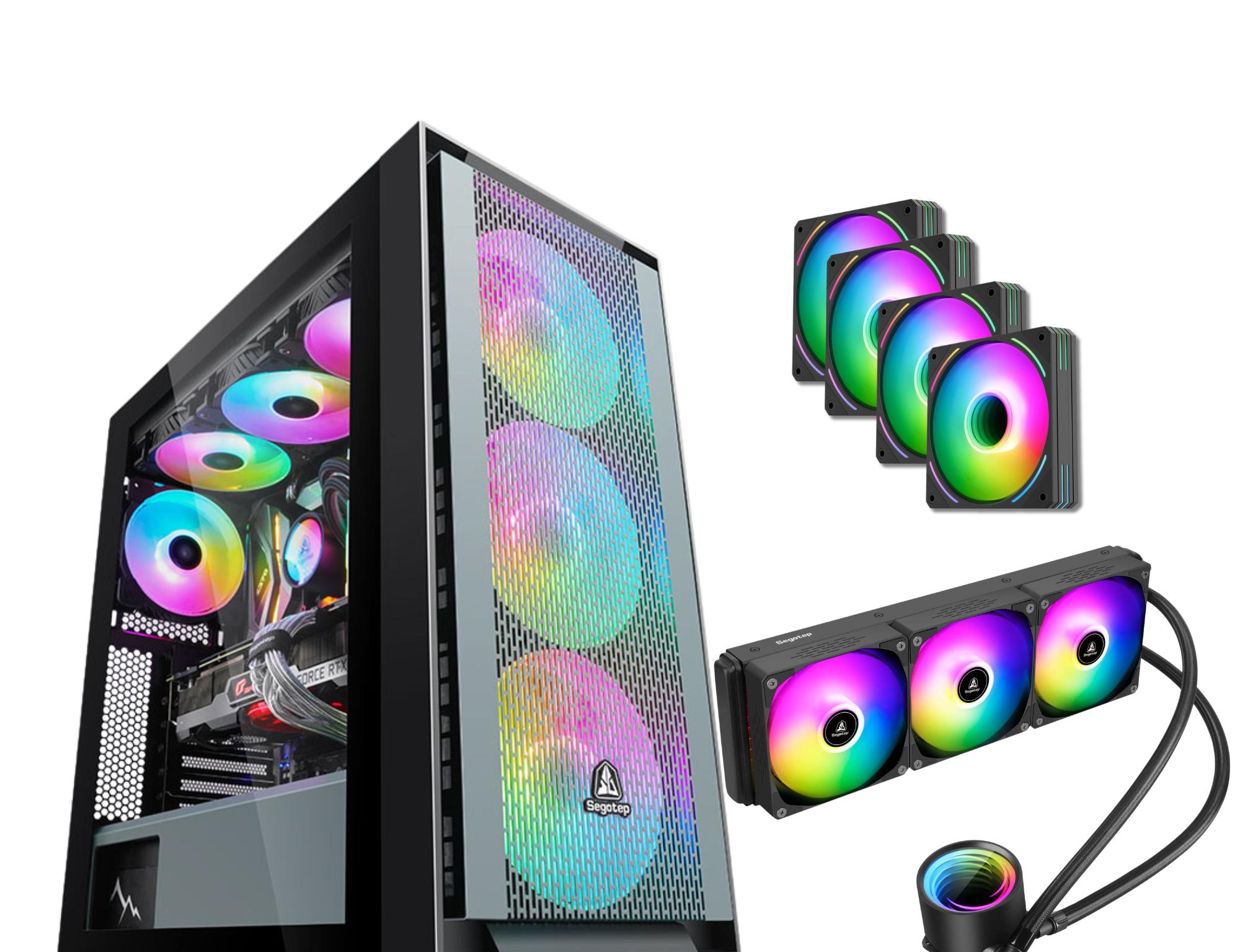 COMBO! SEGOTEP  Gank 360 ATX CASE  | Magnetic Front Panel| FROZEN 360 cooler with 4 HQ ARGB FANS