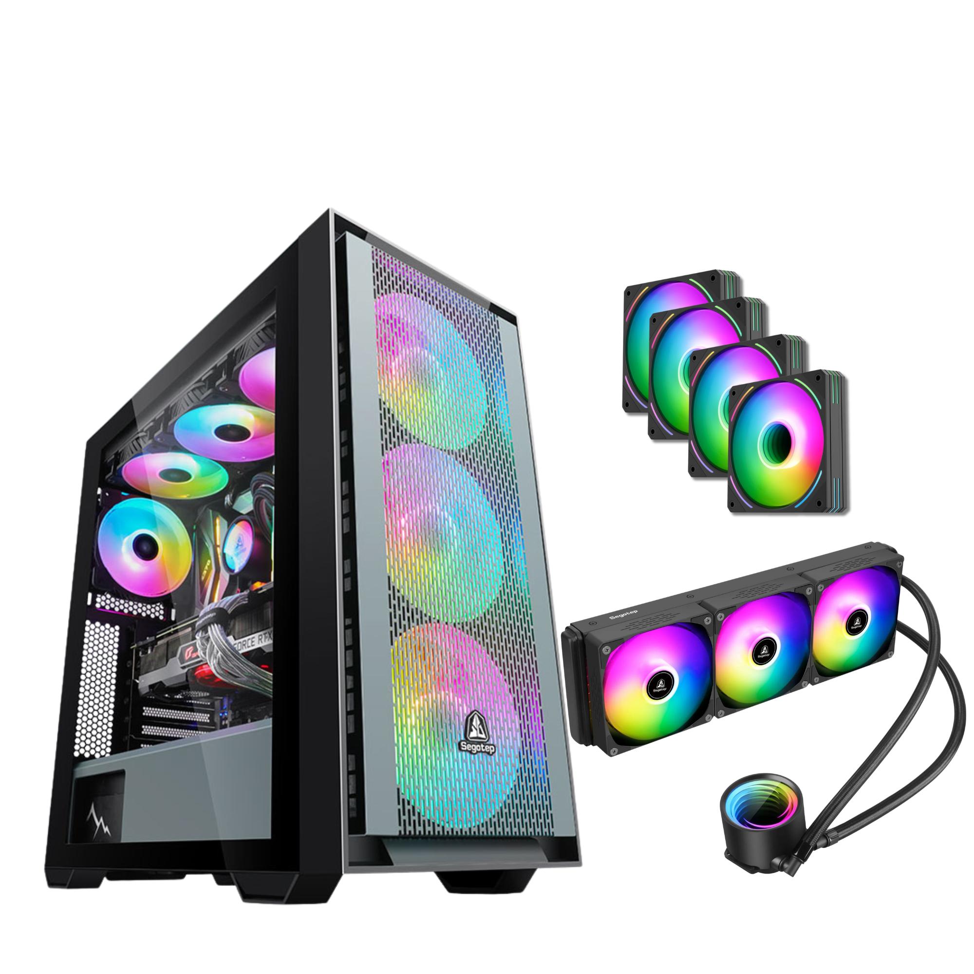 COMBO! SEGOTEP  Gank 360 ATX CASE  | Magnetic Front Panel| FROZEN 360 cooler with 4 HQ ARGB FANS