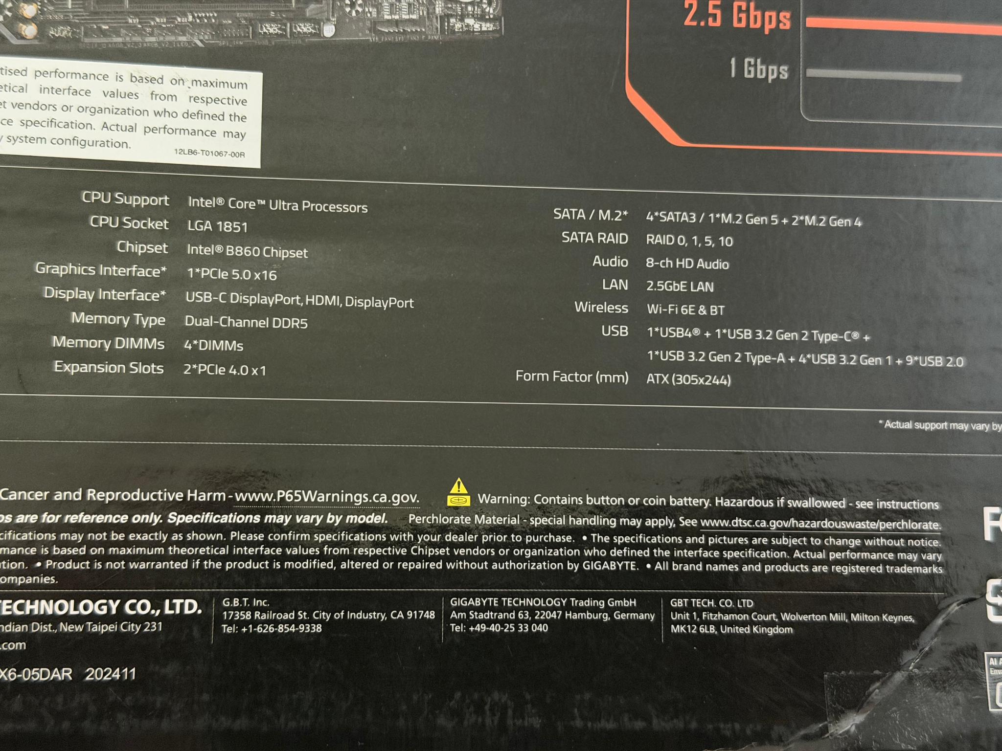 GIGABYTE B860 GAMING X WIFI6E Intel Core Ultra (Series 2) LGA 1851 Motherboard,