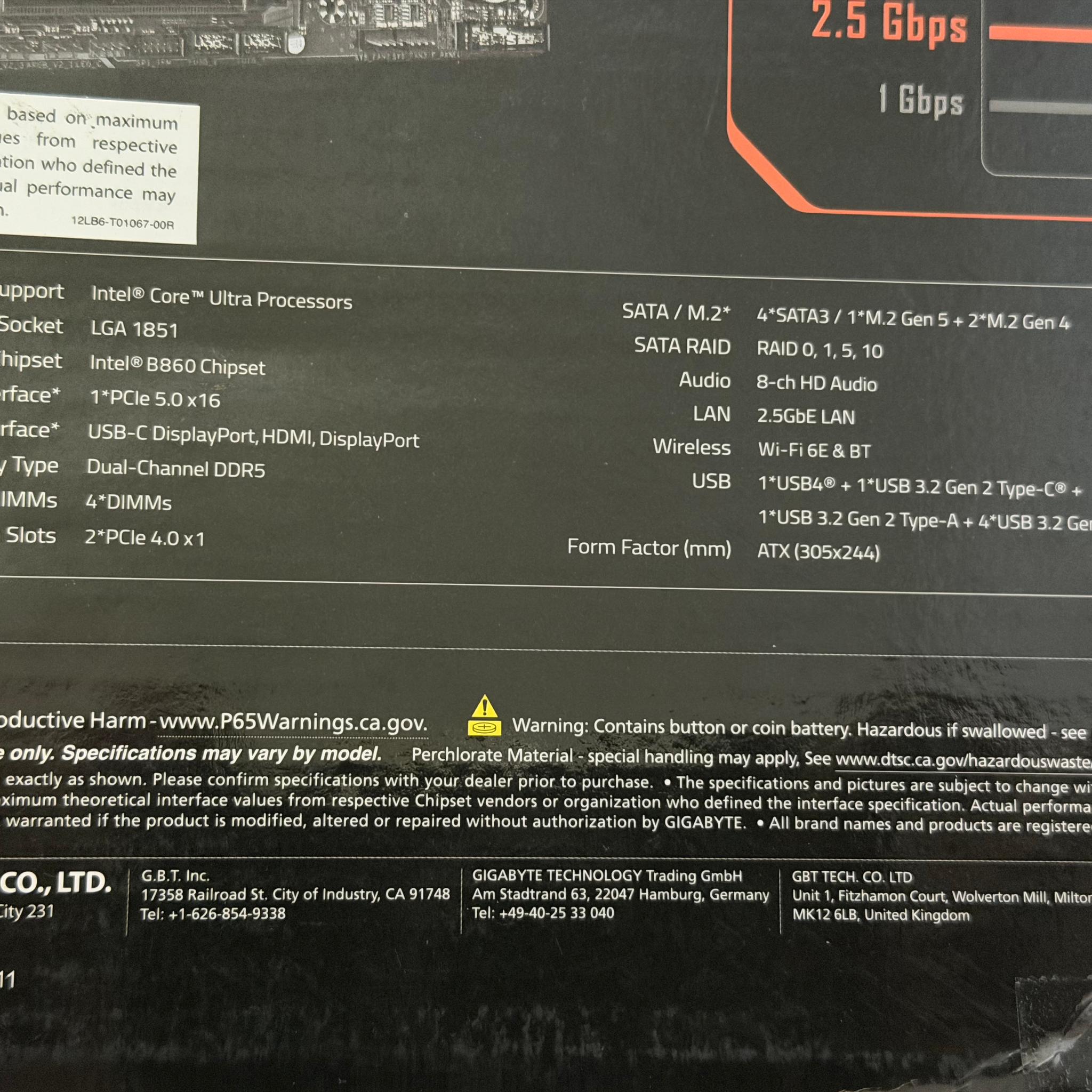 GIGABYTE B860 GAMING X WIFI6E Intel Core Ultra (Series 2) LGA 1851 Motherboard,