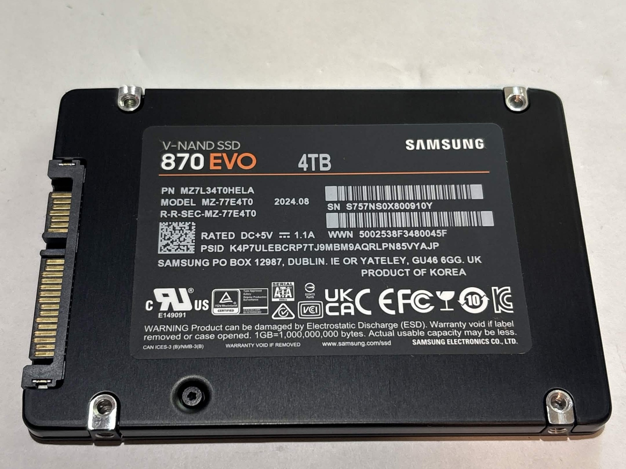 Samsung 870 EVO 4TB SATA SSD 2.5” Solid State Drive (NM)