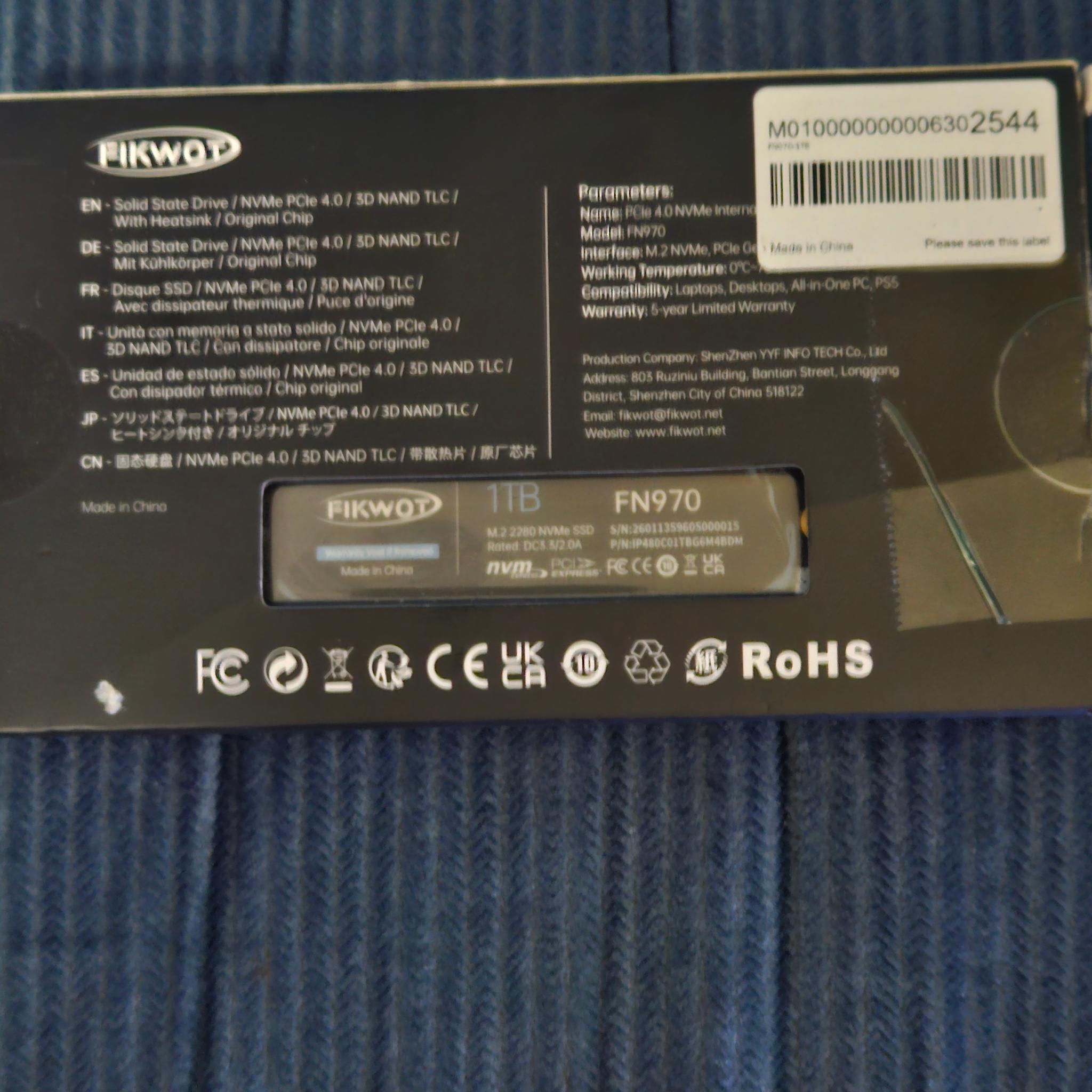 Fikwot FN 970 1TB NVME SSD with DRAM Cache