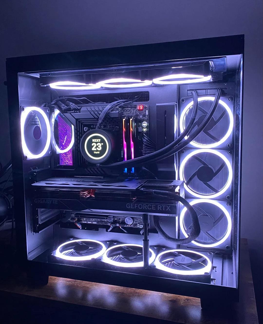 NZXT H9 Elite Tempered Glass ATX Mid-Tower Computer Case - Black EXTRA FANS