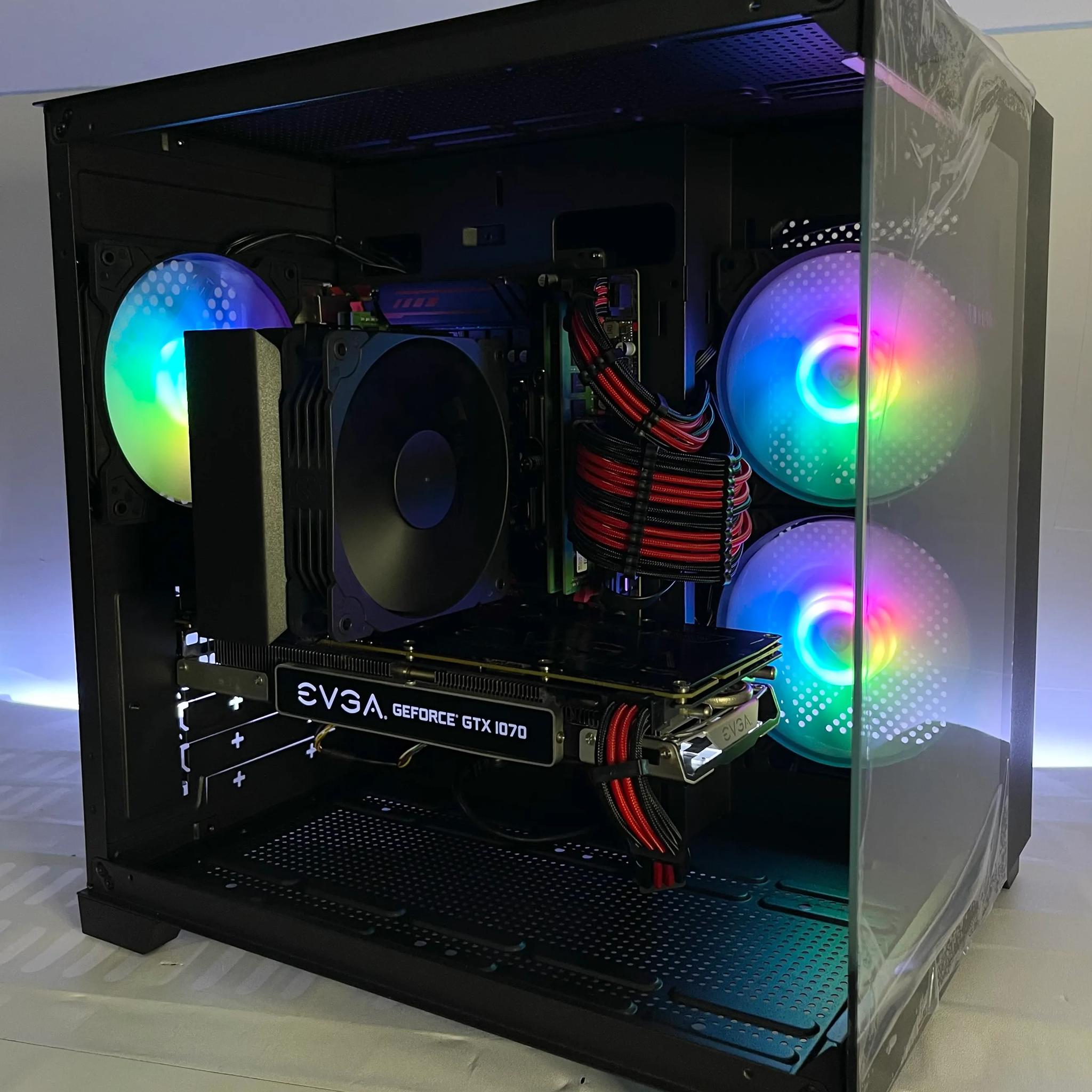 Red & Black 14C/28T Gaming PC (E5-2680 V4, 32GB RAM, GTX 1070, 512GB NVME/1TB HDD)