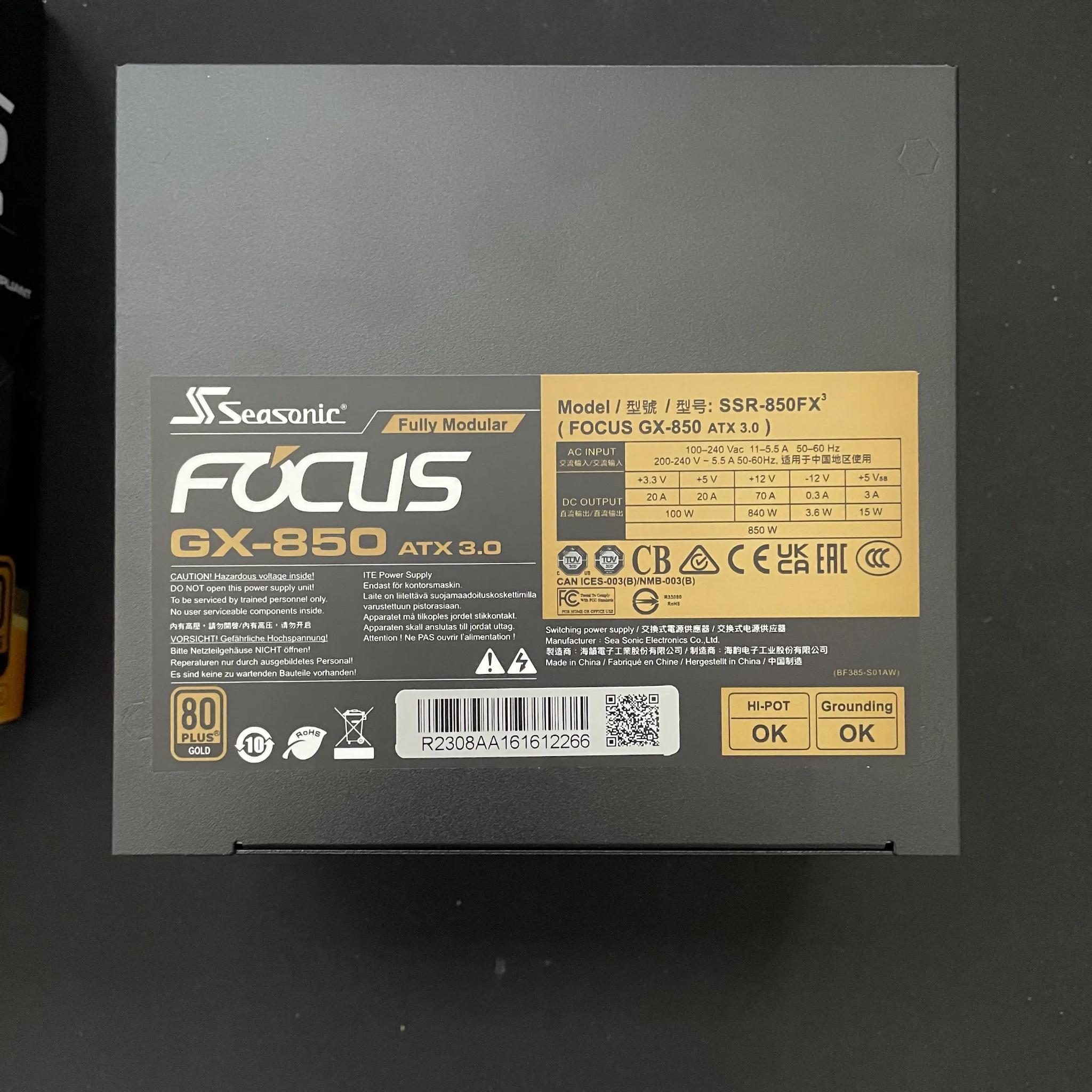 SeaSonic Focus V3 GX-850 ATX 3.0 & PCIE 5.0 Fully Modular Power Supply 80+ Gold