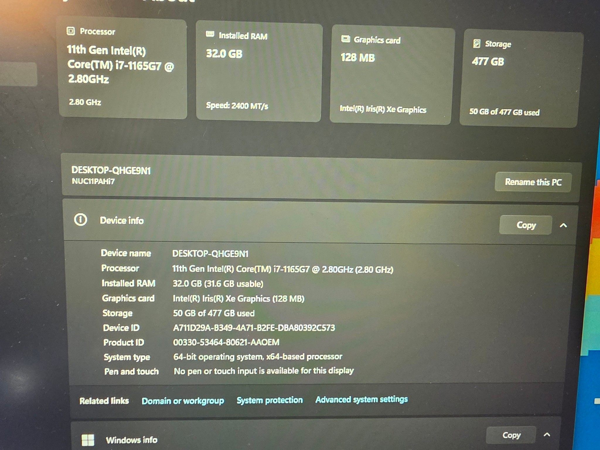 Intel NUC SWNUC11PAHi700 i7 1165G7 + 32gb DDR4 + 512gb ssd + PCIE 5.0 GPU Dock