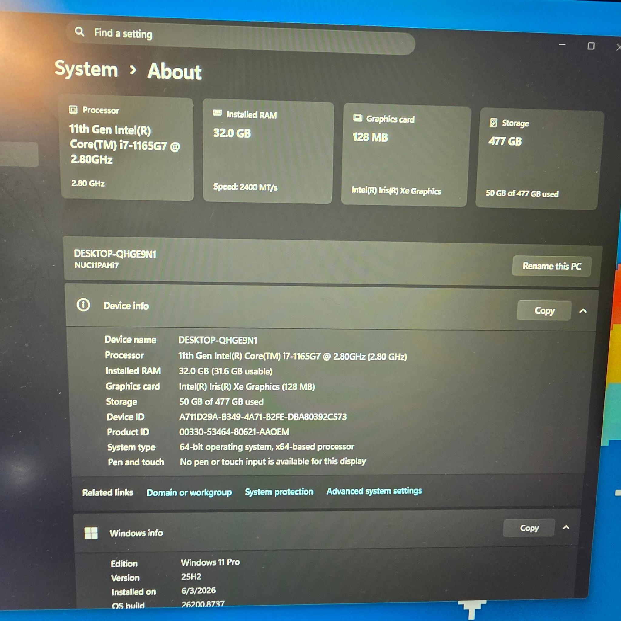 Intel NUC SWNUC11PAHi700 i7 1165G7 + 32gb DDR4 + 512gb ssd + PCIE 5.0 GPU Dock
