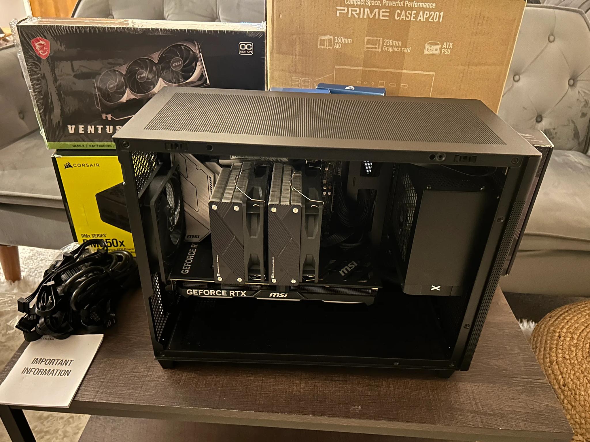 Intel Core i5 13400F, Nvidia MSI RTX 4070 oc, 32GB RAM, 500GB MSI SSD NVMe, Corsair PSU 850W