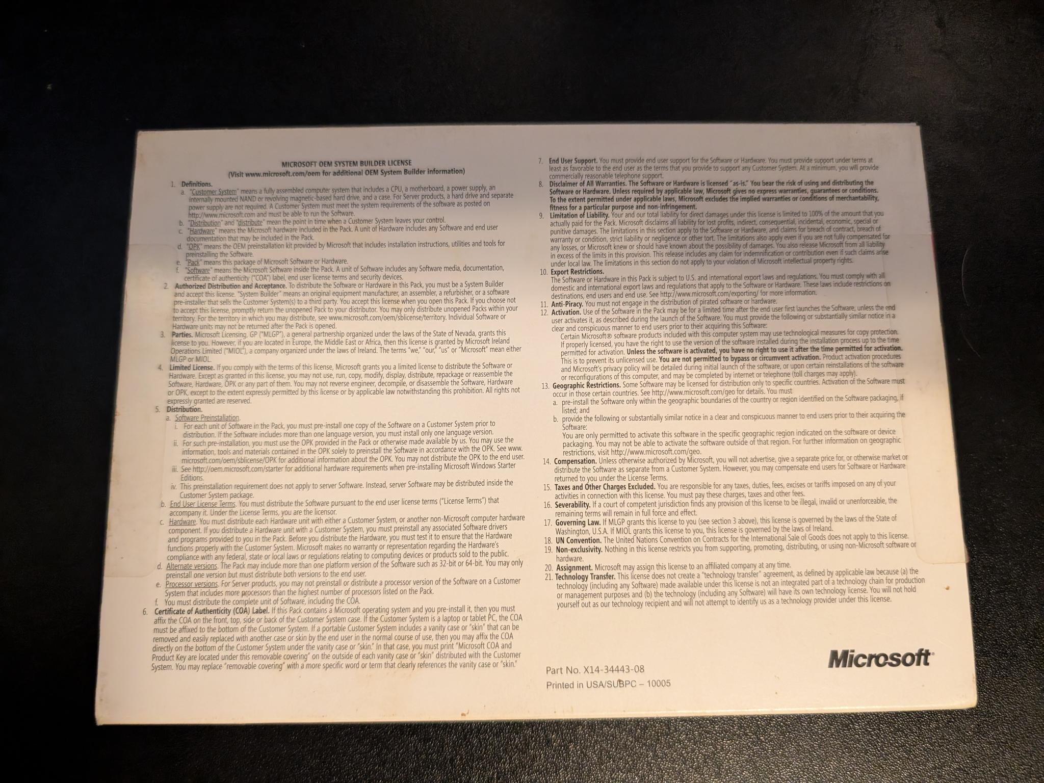 Microsoft Windows 7 Professional 64 Bit SP1 OEM DVD w/Product Key