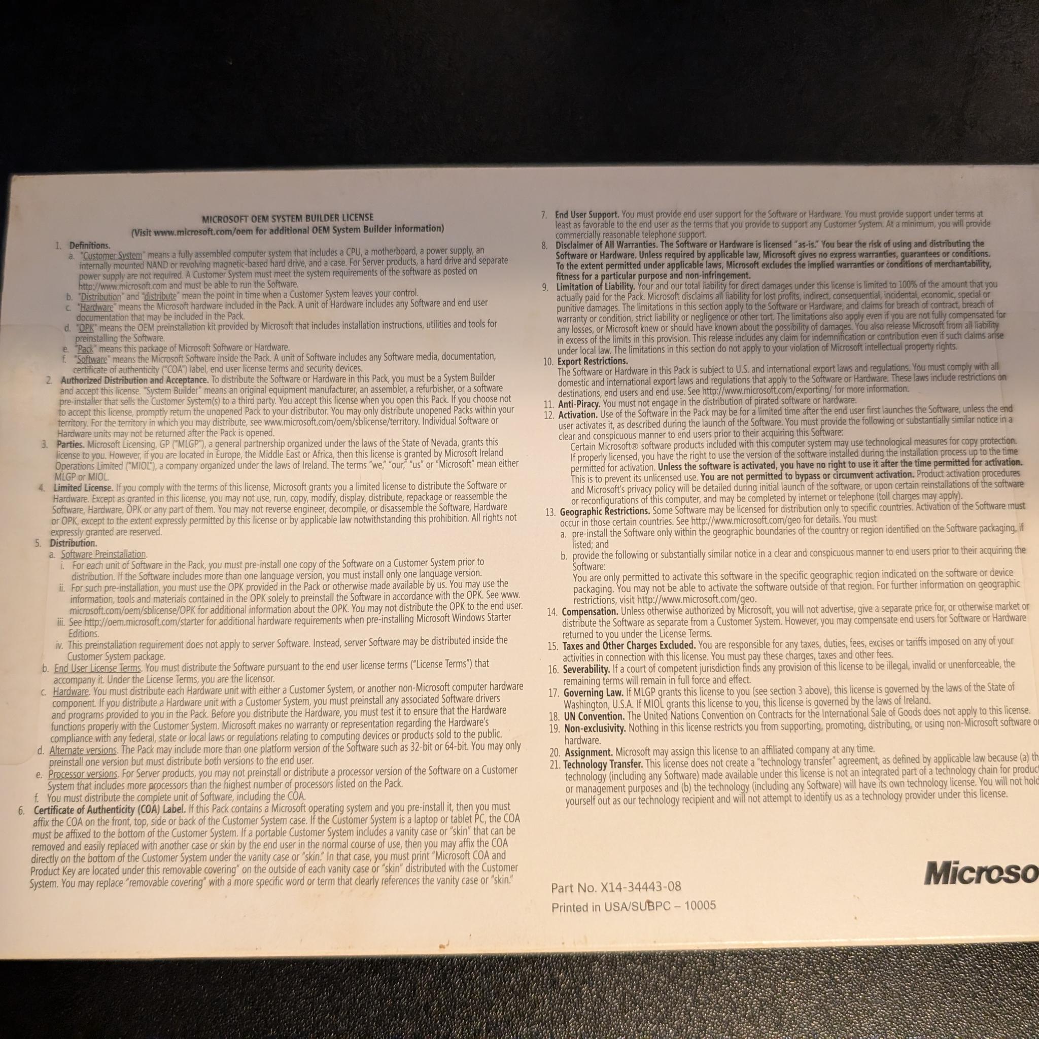 Microsoft Windows 7 Professional 64 Bit SP1 OEM DVD w/Product Key