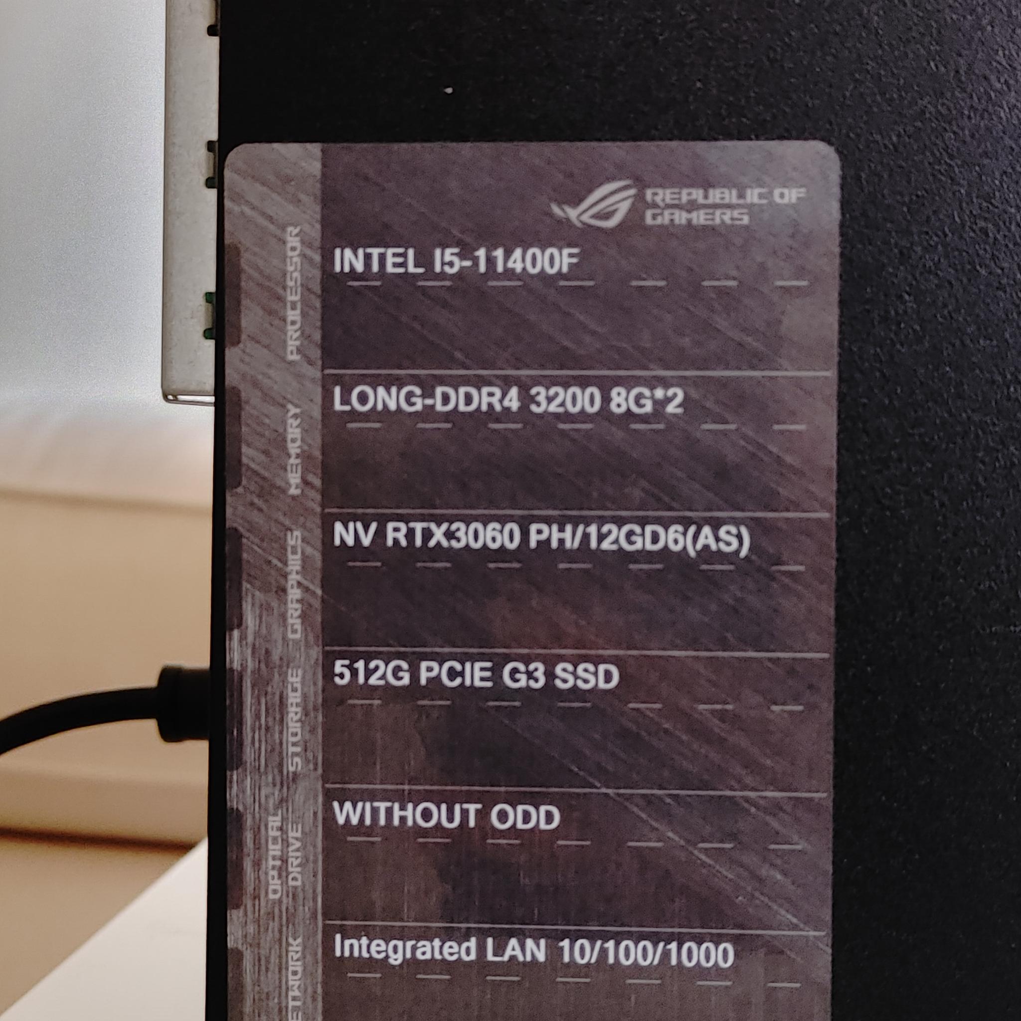 ASUS Gaming PC i5-11400F RTX 3060 16GB RAM 512GB SSD WIFI