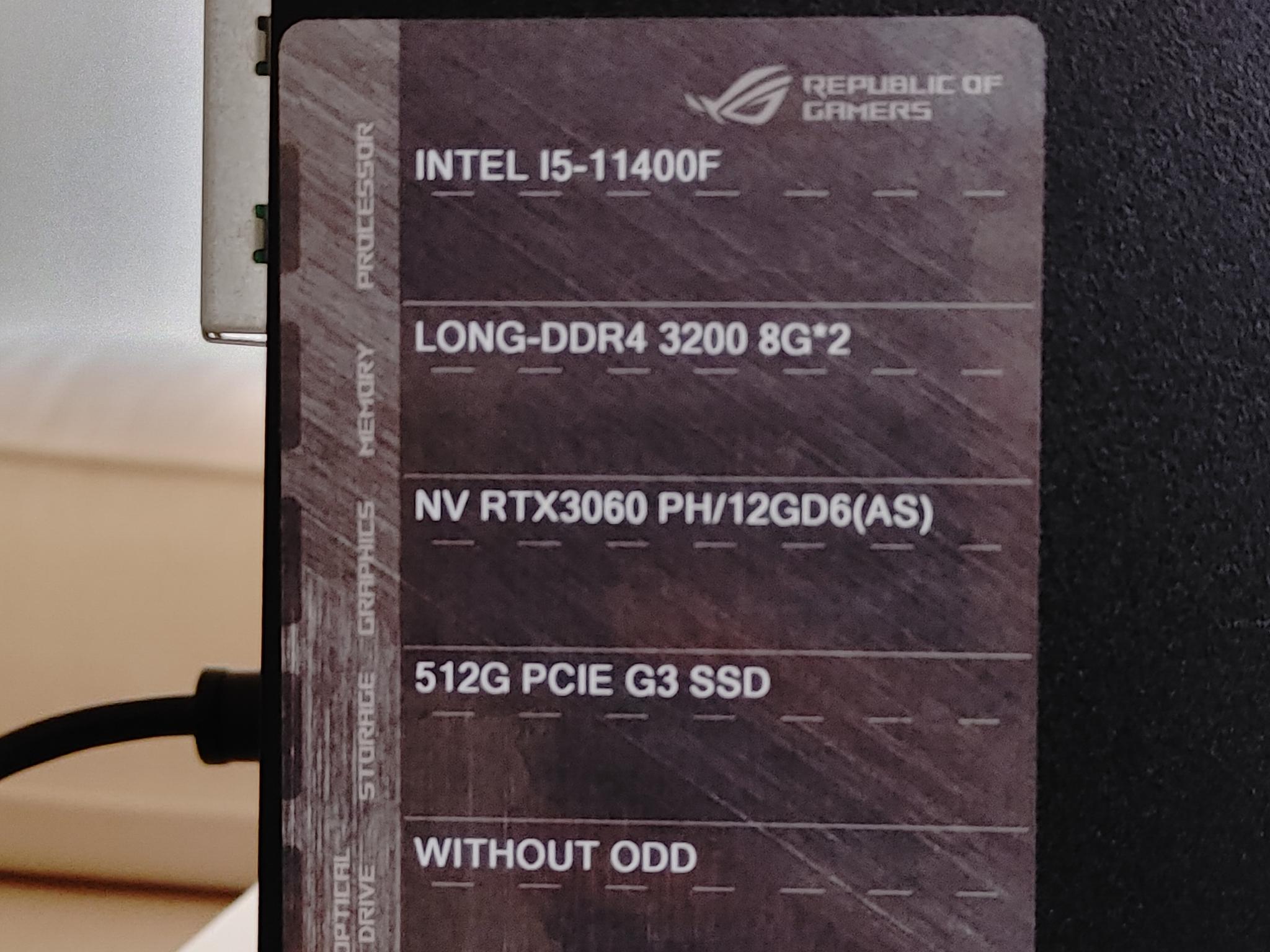 ASUS Gaming PC i5-11400F RTX 3060 16GB RAM 512GB SSD WIFI