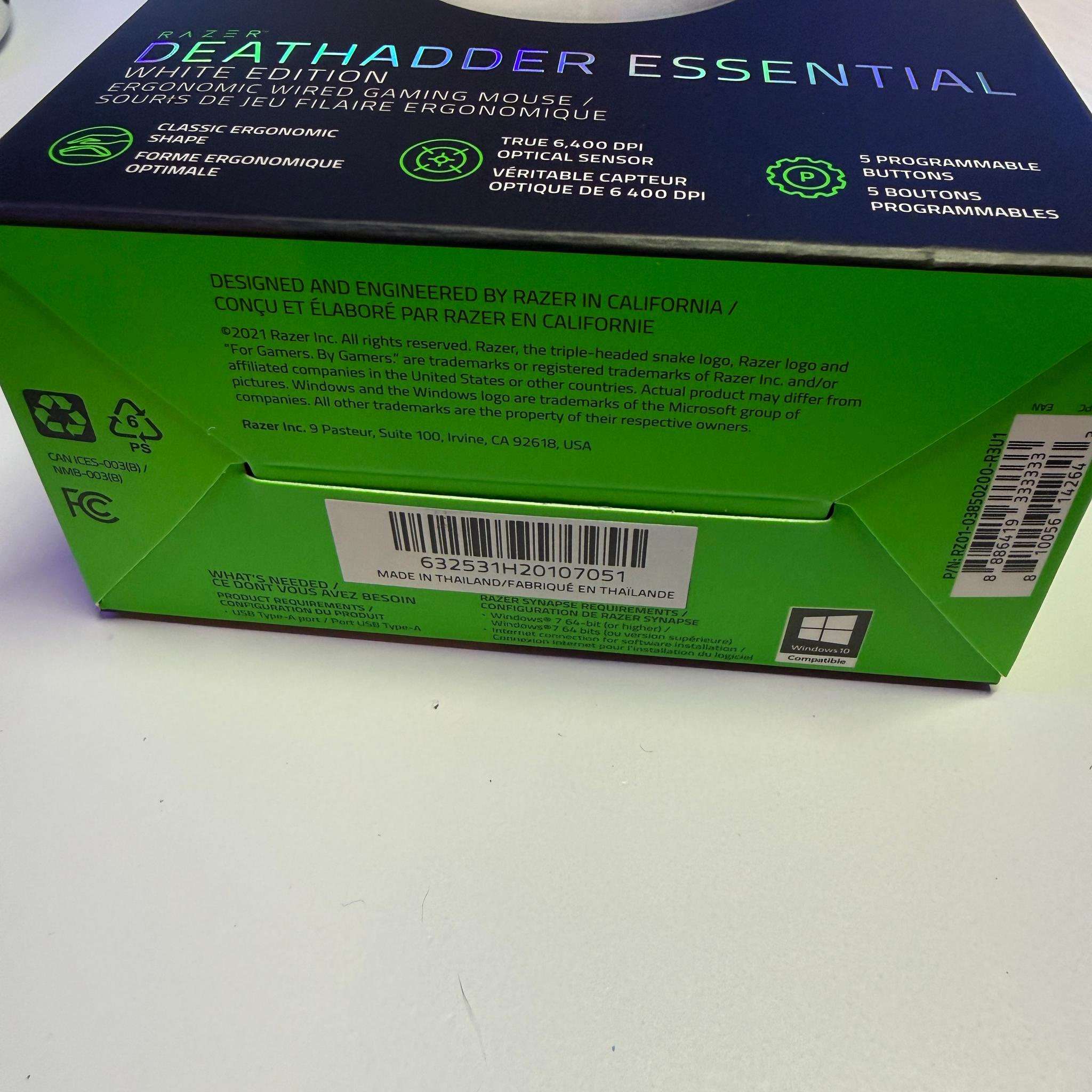 Razer DeathAdder Essential  Wired Gaming Optical Mouse, Custom White/Mint Green.