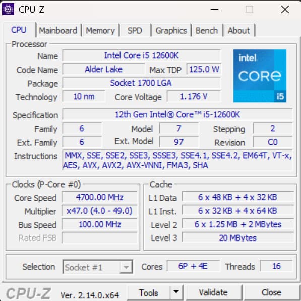 Intel Core i5-12600K CPU