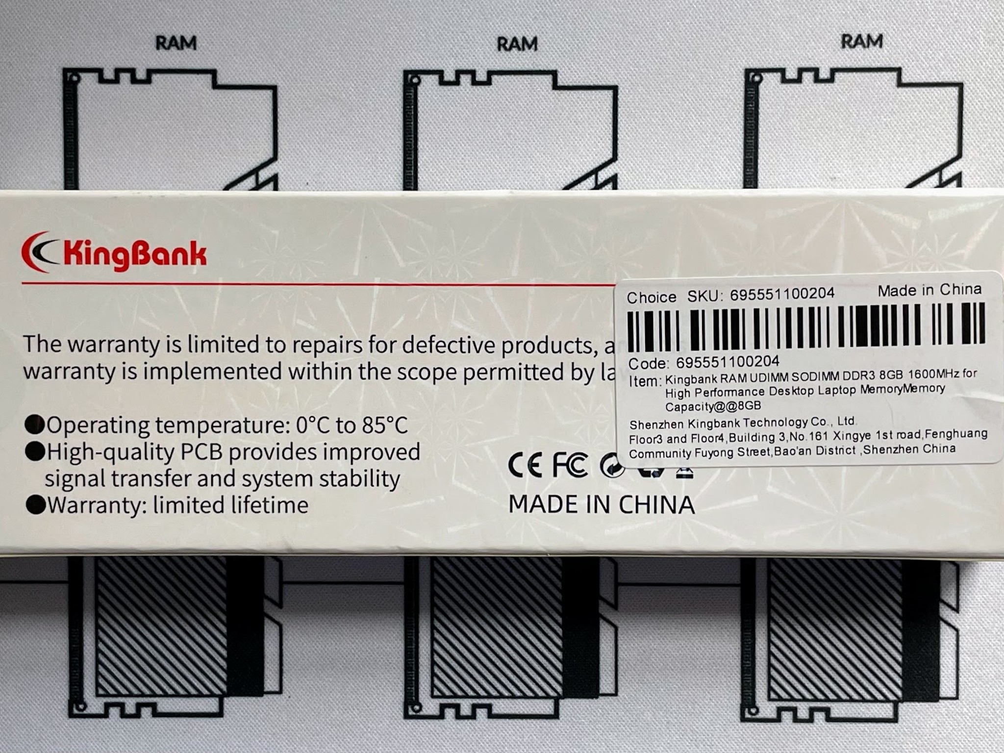 Kingbank DDR3 8GB Kit (1x8GB) 1600 MHz DDR3 CL 11-11-11-28 (KP316C2341) RAM MEMORY