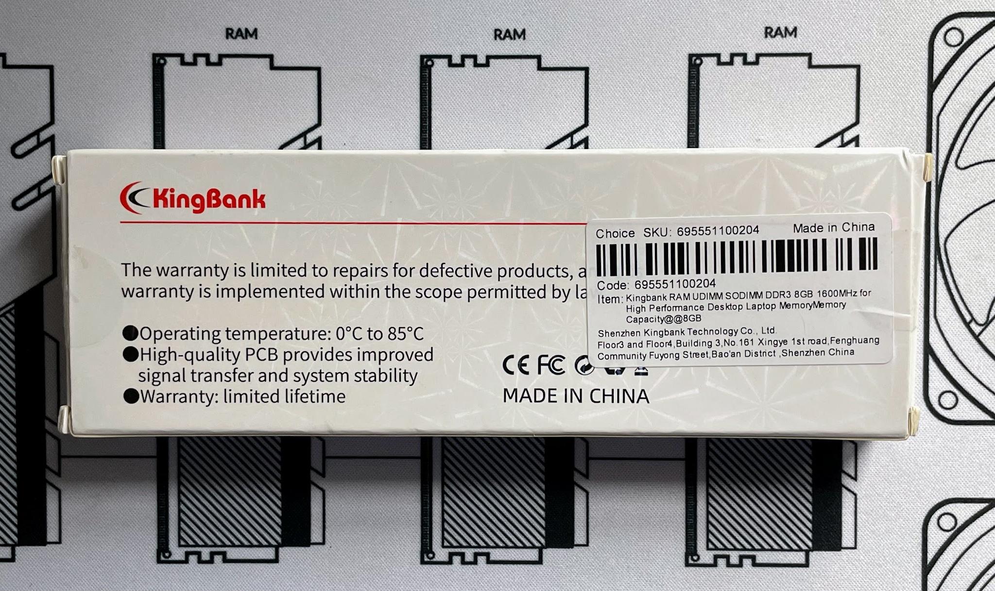 Kingbank DDR3 8GB Kit (1x8GB) 1600 MHz DDR3 CL 11-11-11-28 (KP316C2341) RAM MEMORY