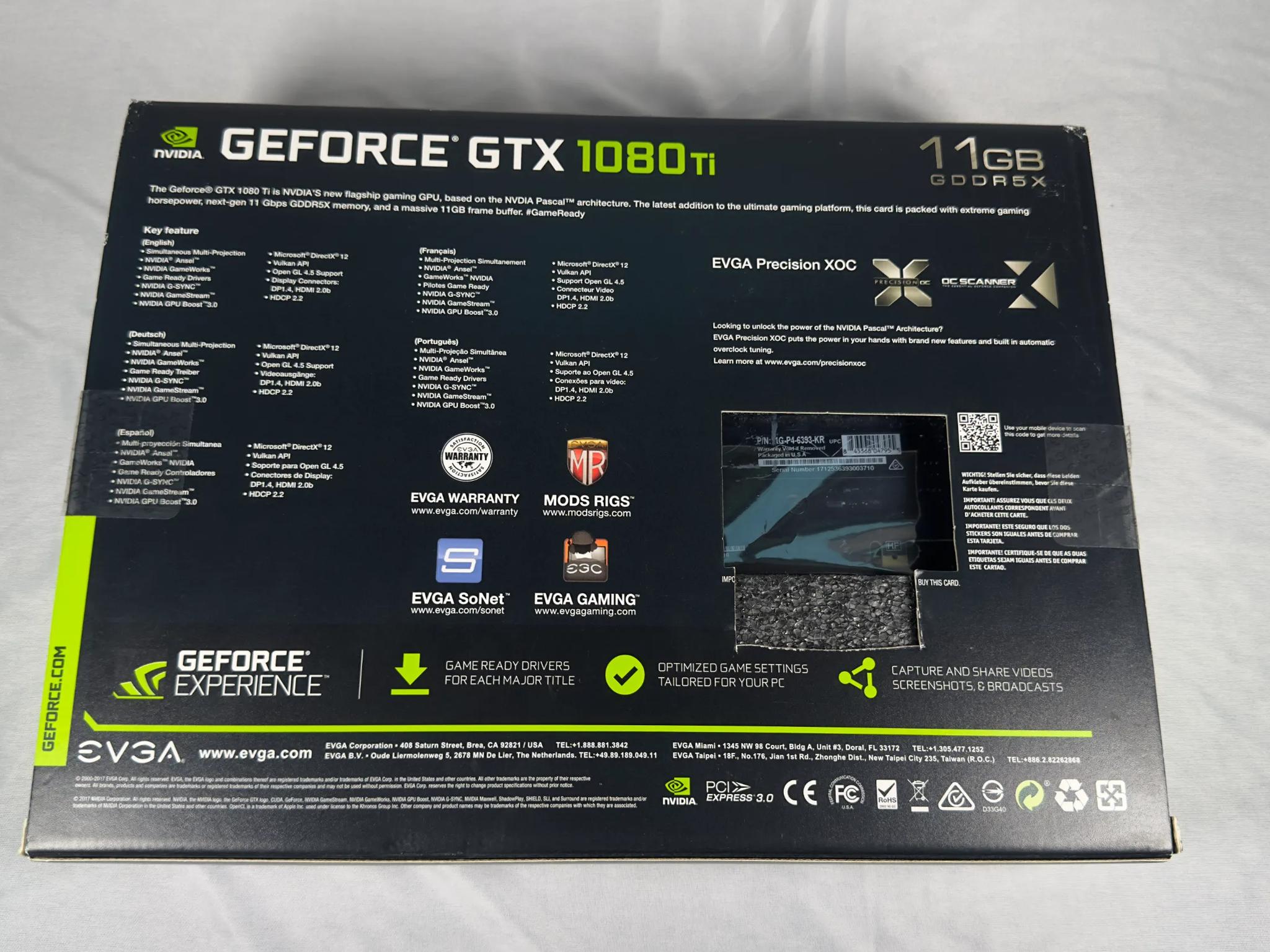 EVGA GeForce GTX 1080 Ti SC Black Edition Gaming, 11G-P4-6393-KR, 11GB GDDR5X, iCX Cooler & LED