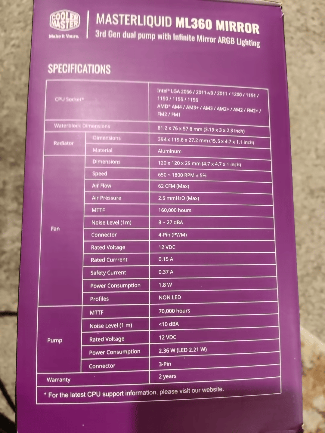 Cooler Master ML Mirror 360mm AIO (Intel Mount Only) - CyberPowerPC Branding