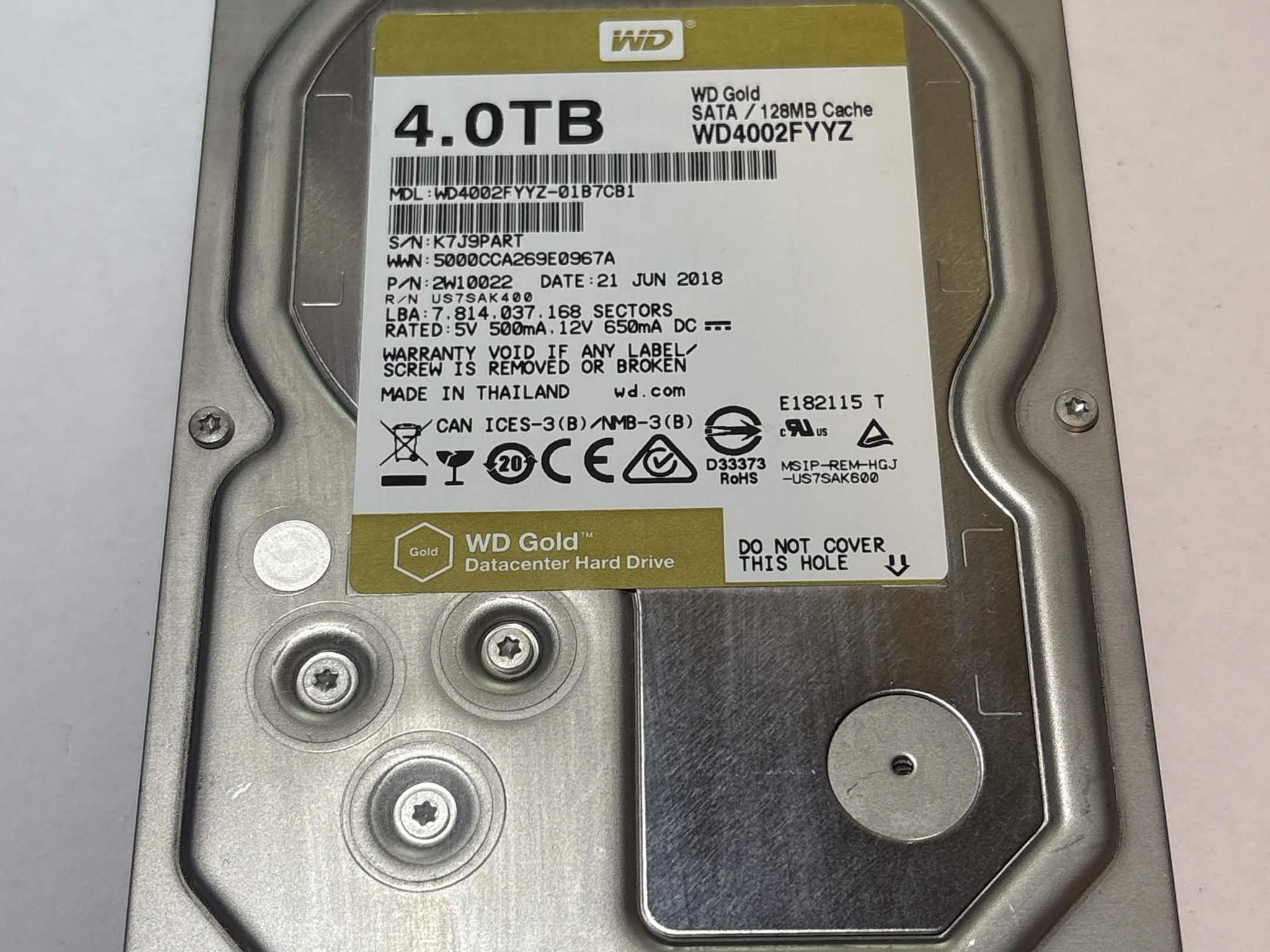 WD Gold 4TB WD4002FYYZ 7200RPM SATA Enterprise HDD – 62,497 Hours – SMART Good