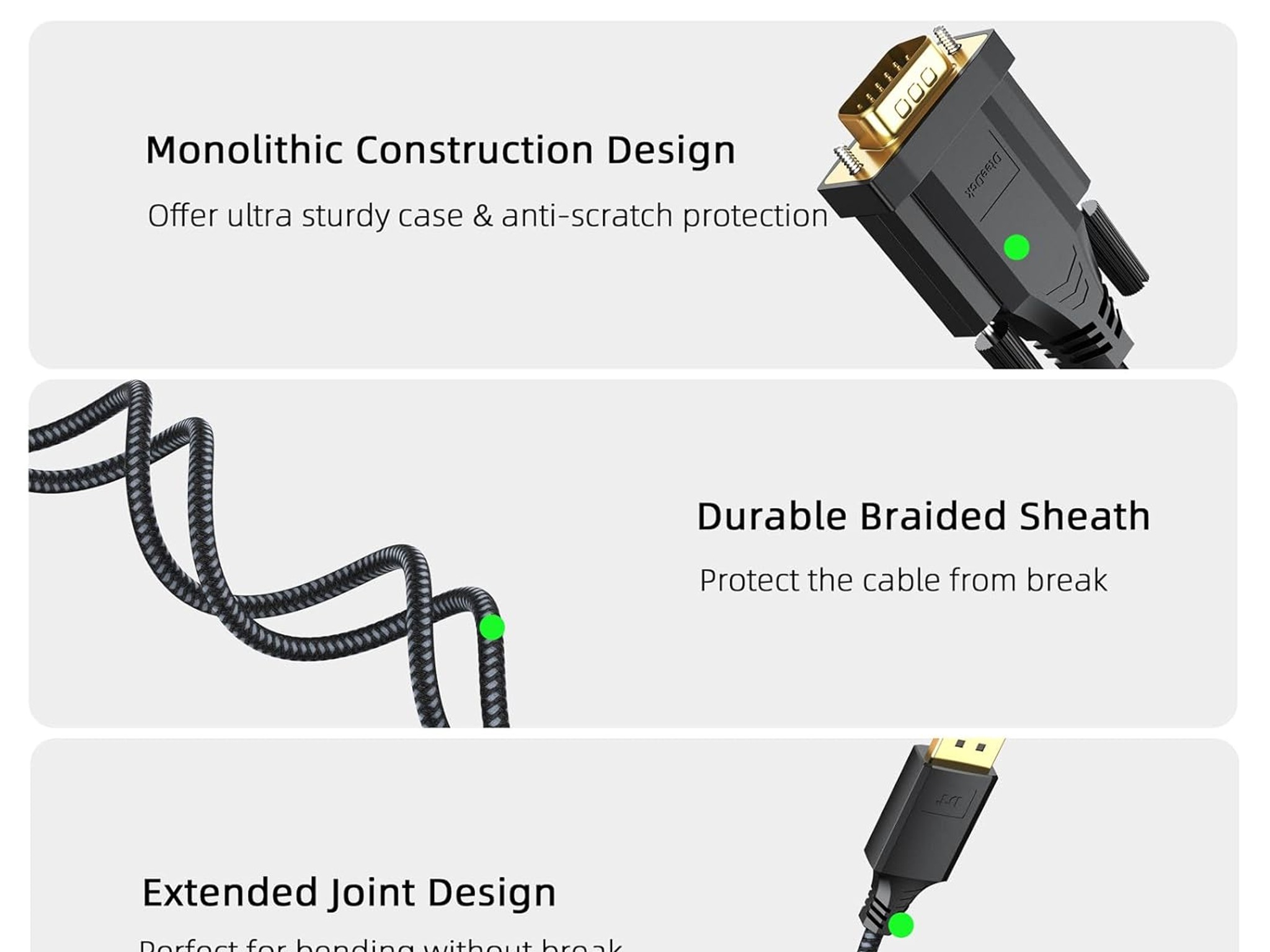 DisplayPort to VGA Cable 6ft Display Port DP to VGA 1080P@60Hz Adapter Converter Male 2 male Braided