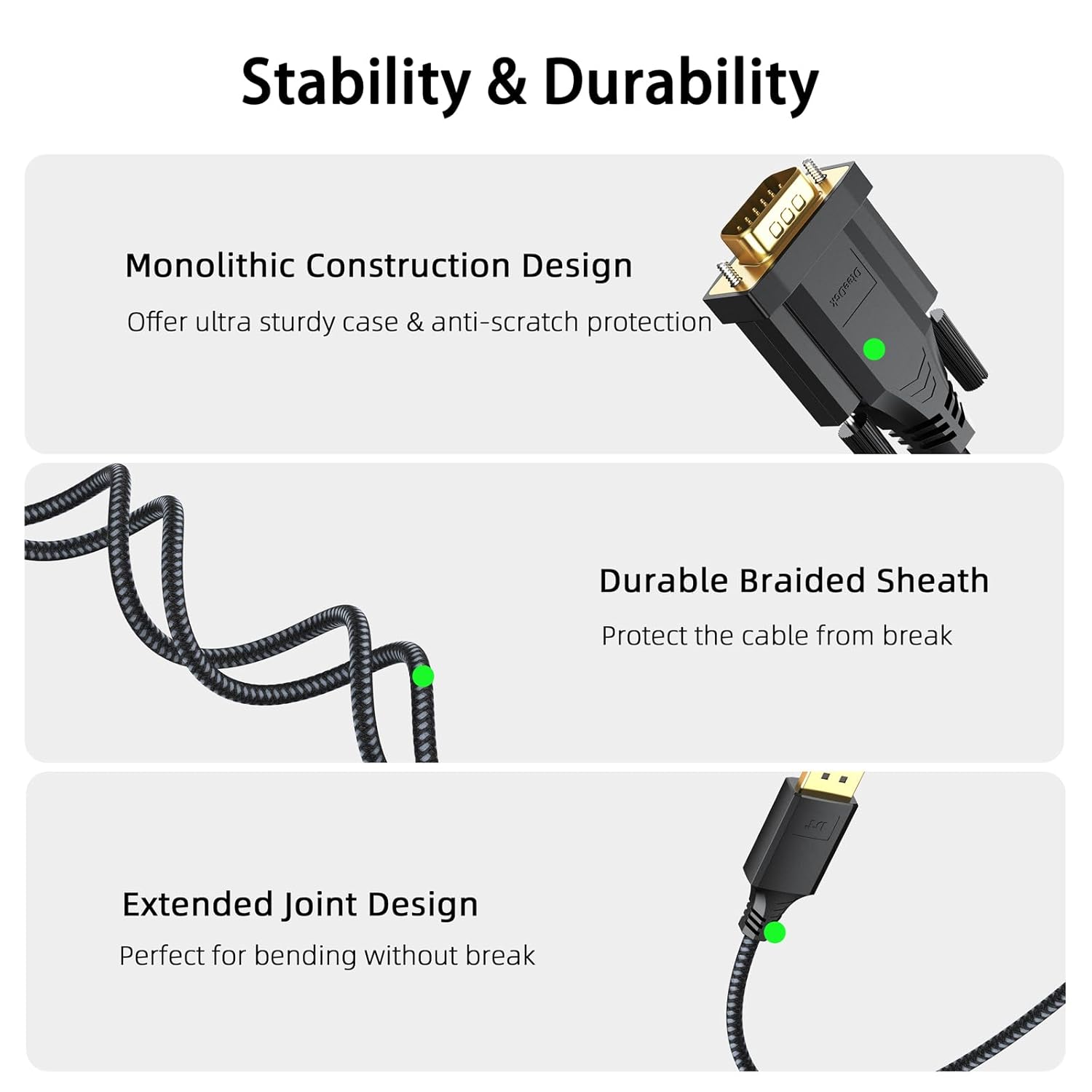 DisplayPort to VGA Cable 6ft Display Port DP to VGA 1080P@60Hz Adapter Converter Male 2 male Braided