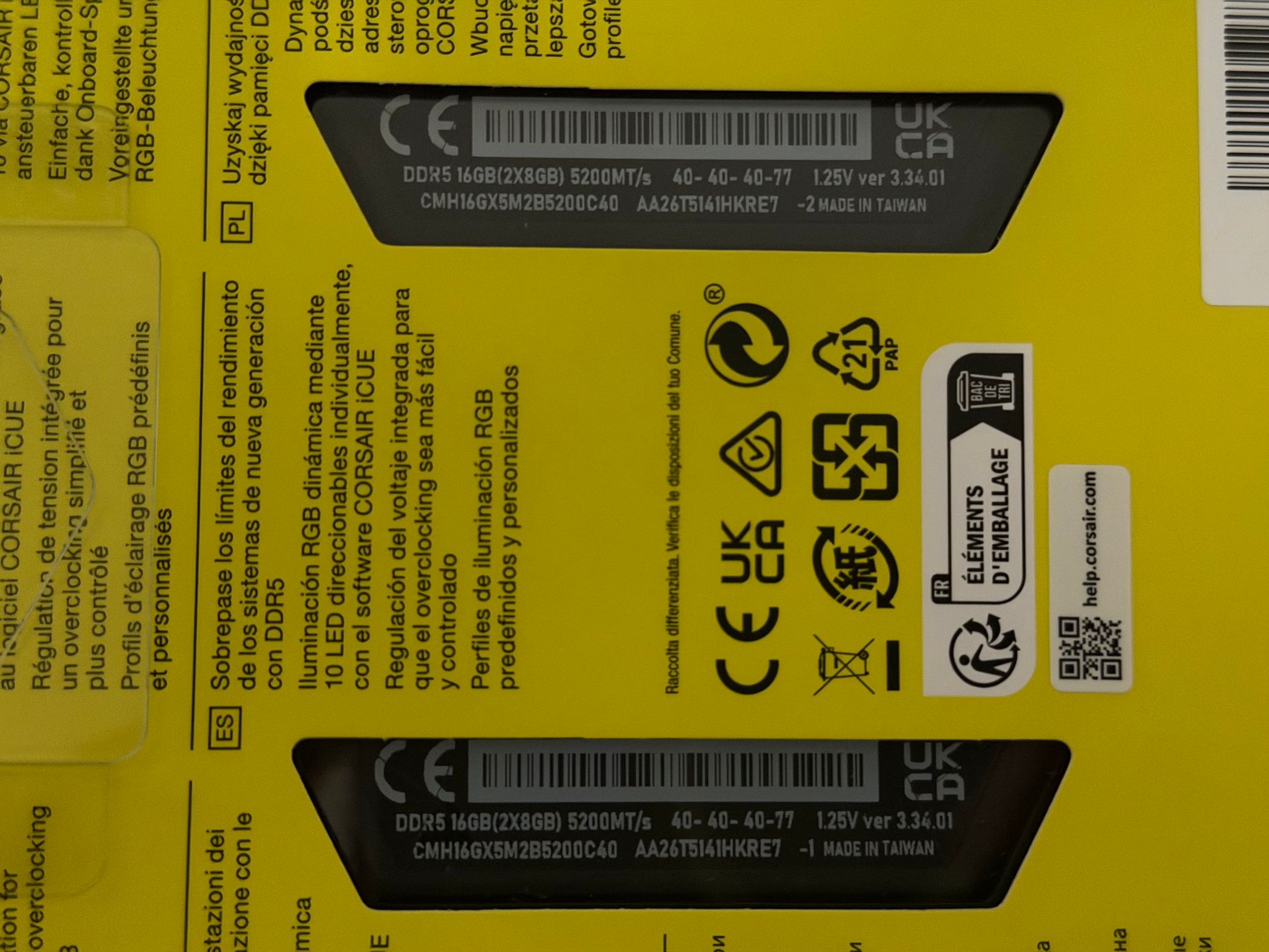 Corsair Vengeance RGB DDR5 16GB (2x8GB) 5200MHz
