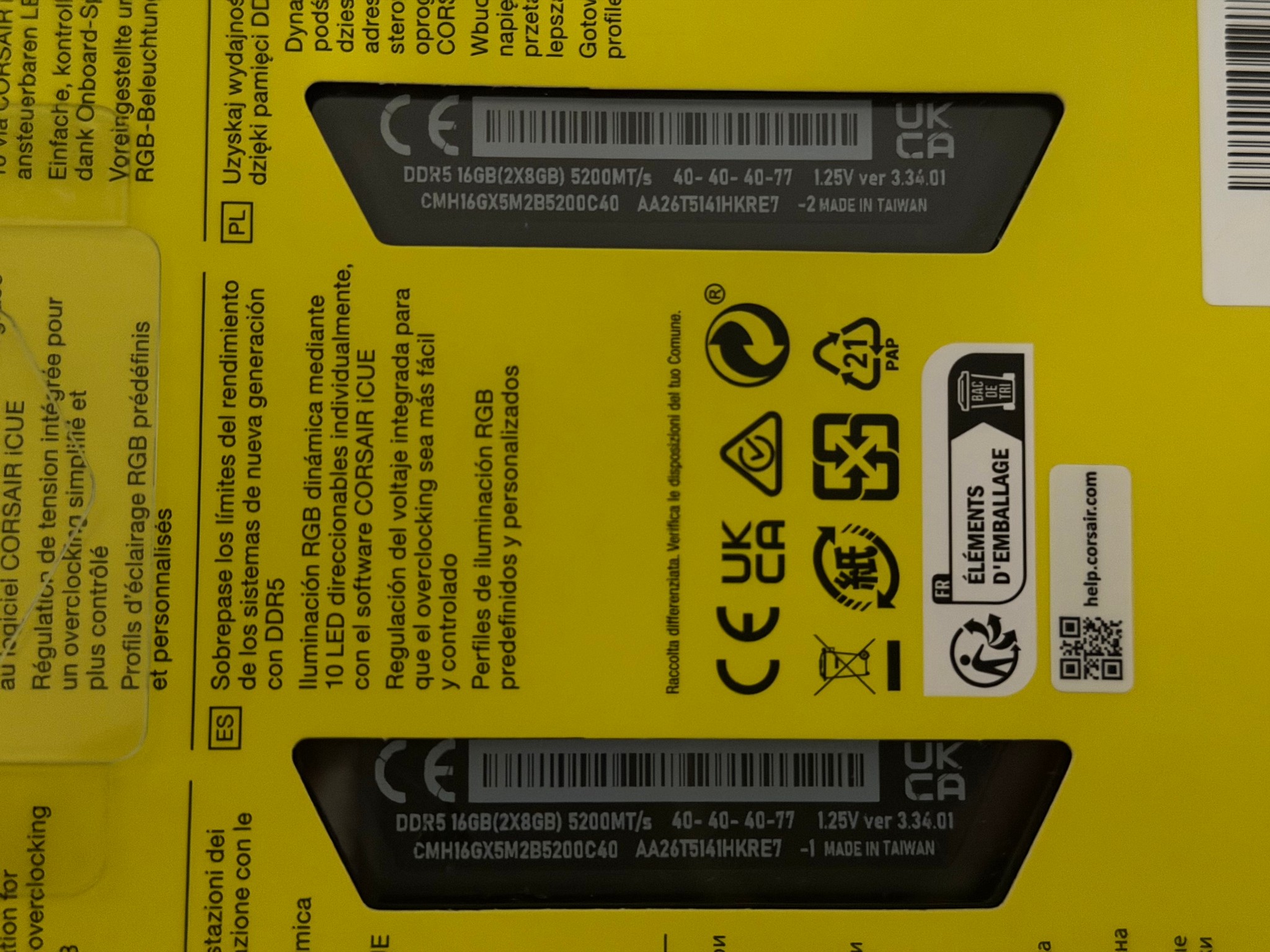 Corsair Vengeance RGB DDR5 16GB (2x8GB) 5200MHz