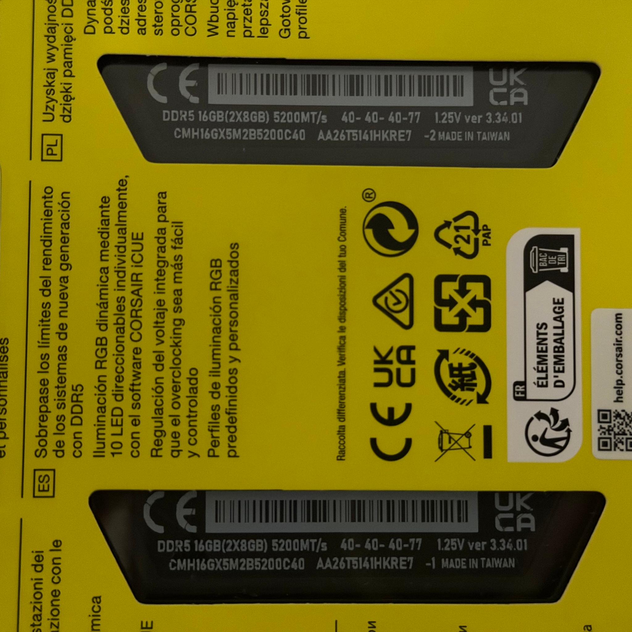 Corsair Vengeance RGB DDR5 16GB (2x8GB) 5200MHz