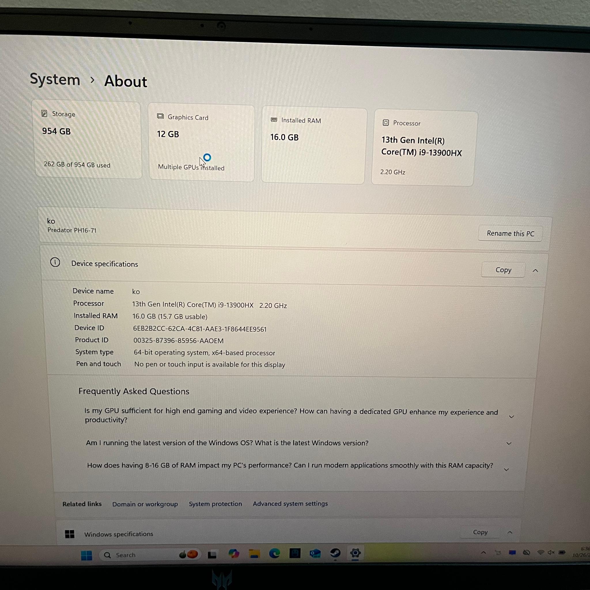 RTX 4080 Acer Predator Helios 16, 240Hz QHD+, i9-13900HX, 16GB DDR5, 1TB SSD GAMING LAPTOP