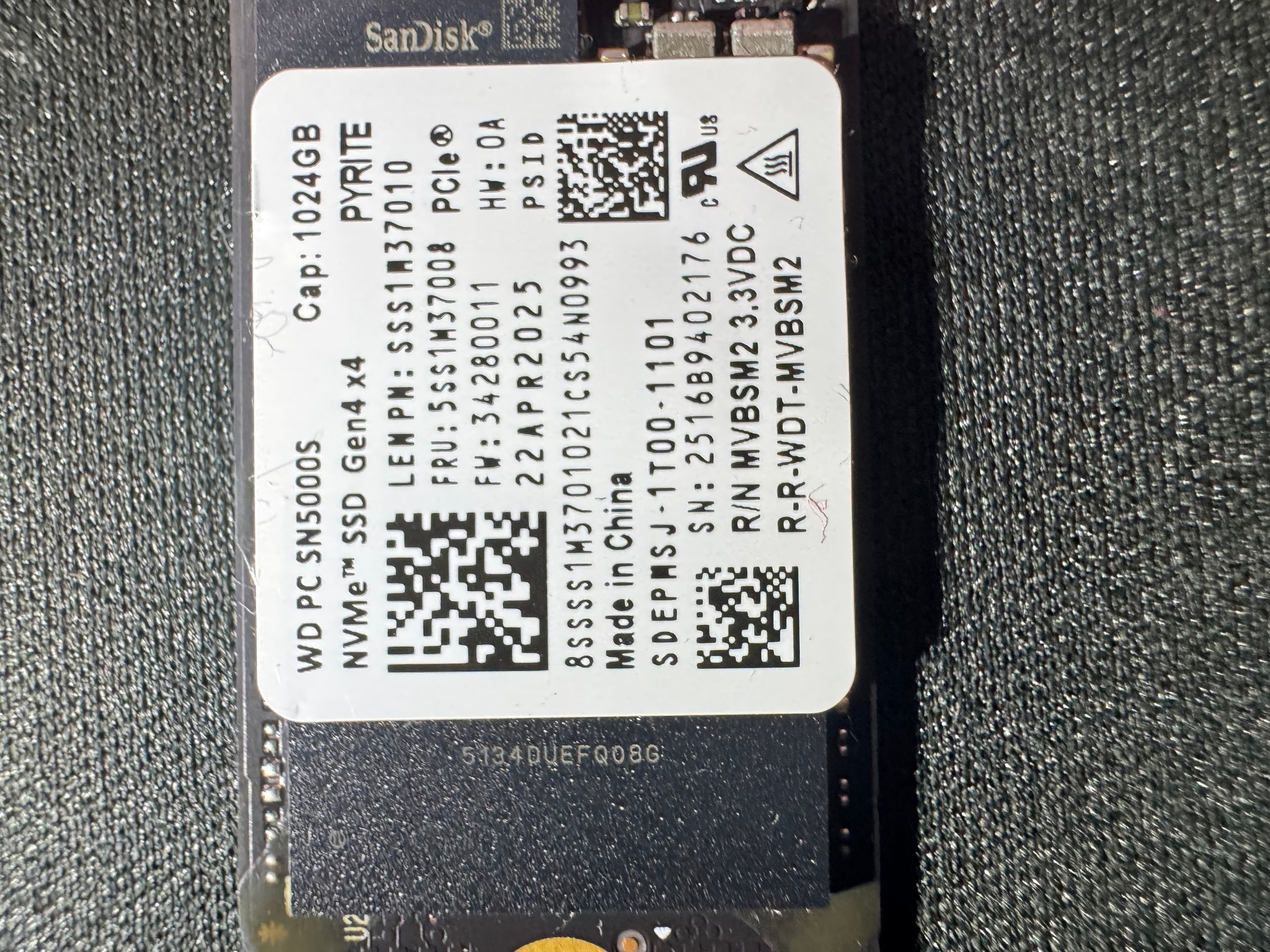 Western Digital PC SN5000S 1TB NVMe SSD