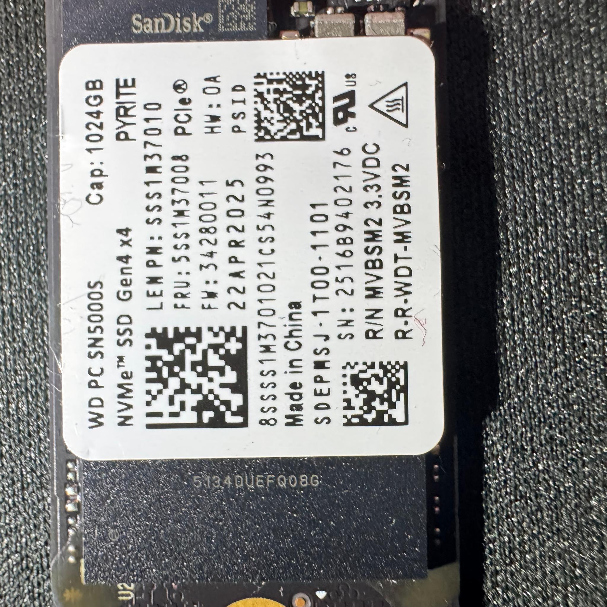 Western Digital PC SN5000S 1TB NVMe SSD