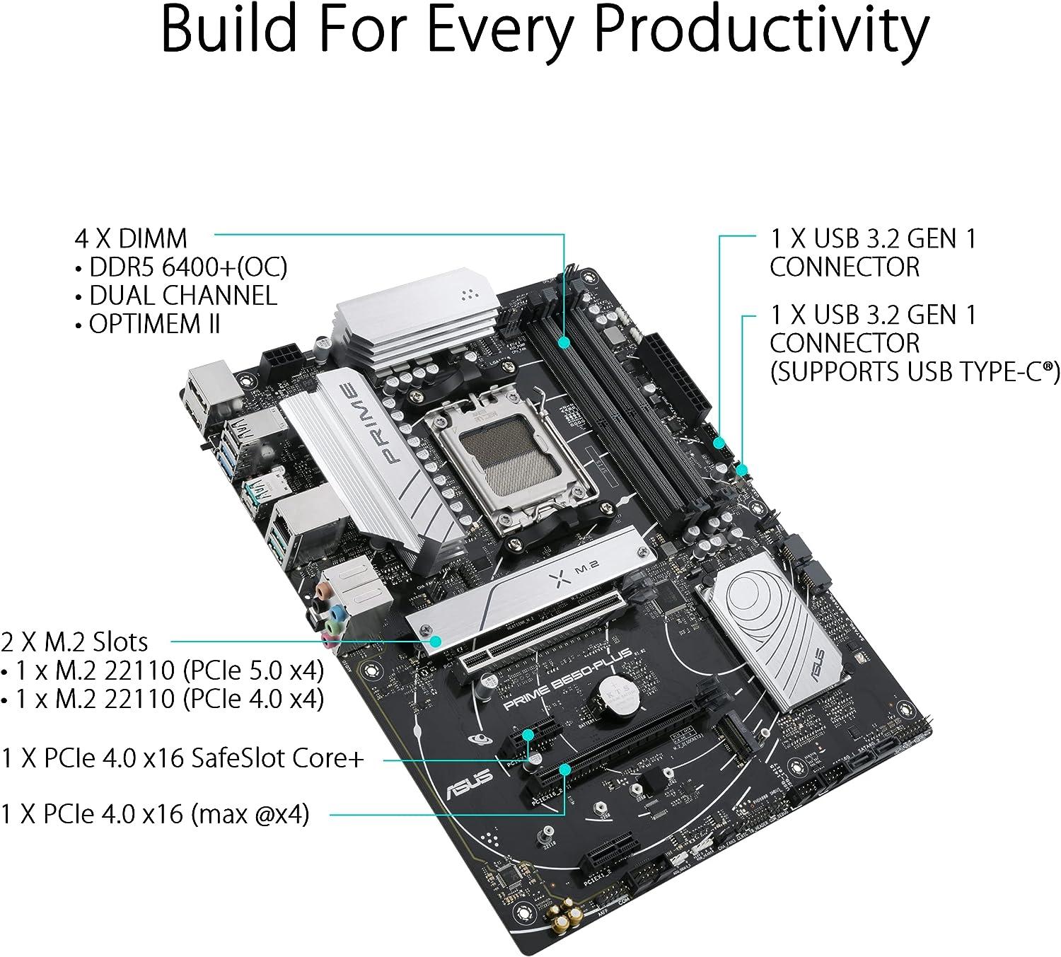ASUS PRIME B650-PLUS AMD B650 AM5 DDR5 ATX Desktop Motherboard
