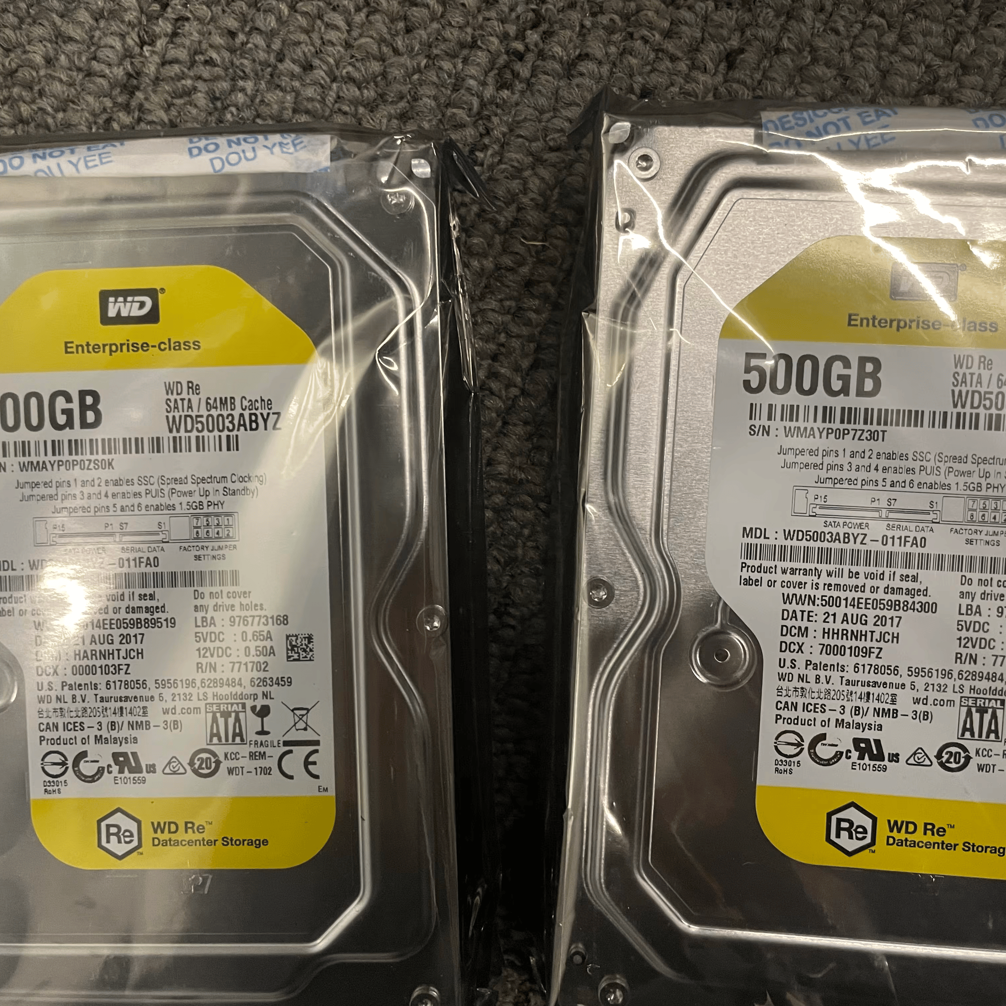 4x qty, Western Digital RE 500GB, 3.5" 7200RPM HDD, Sealed/New