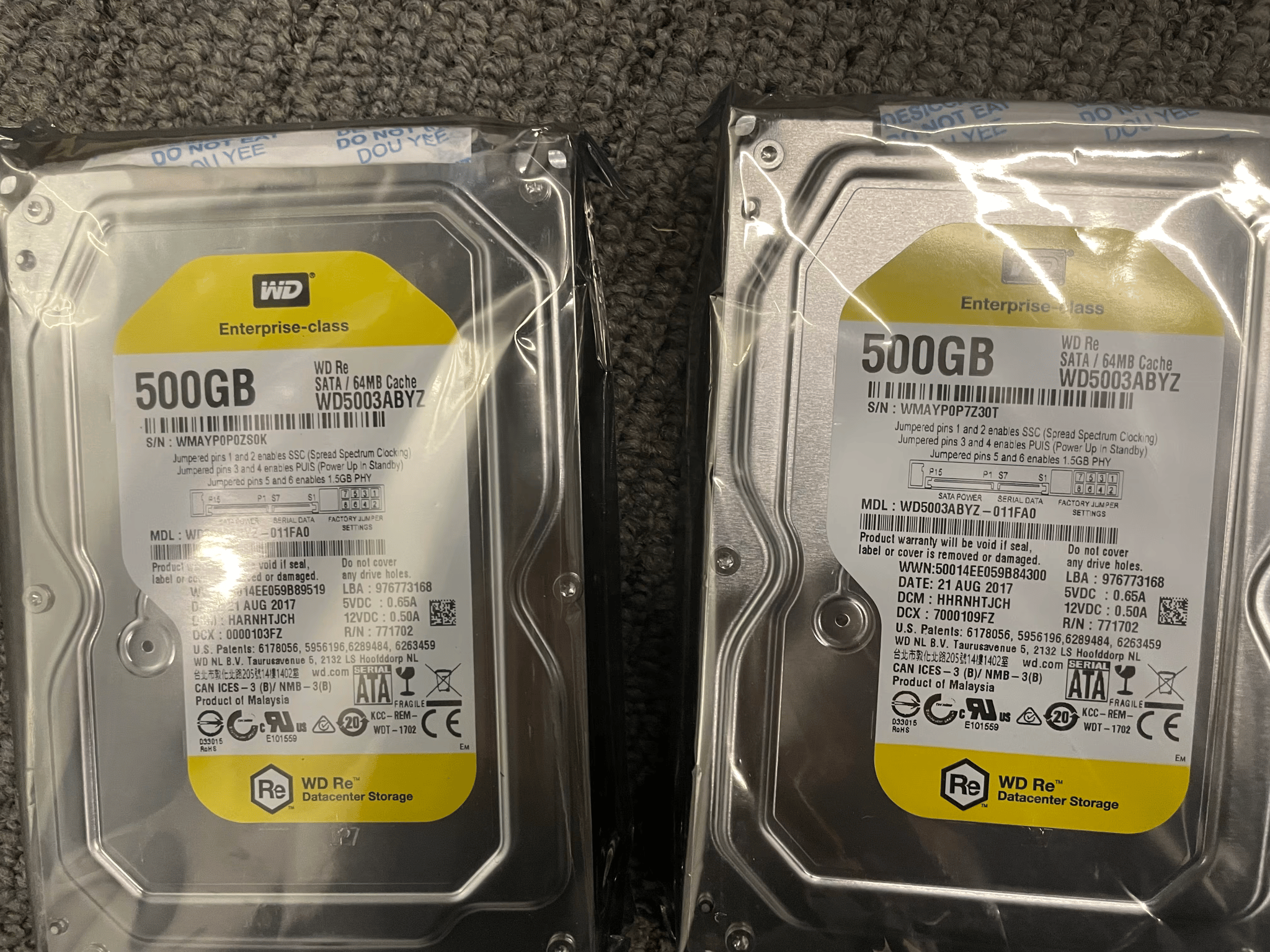 4x qty, Western Digital RE 500GB, 3.5" 7200RPM HDD, Sealed/New
