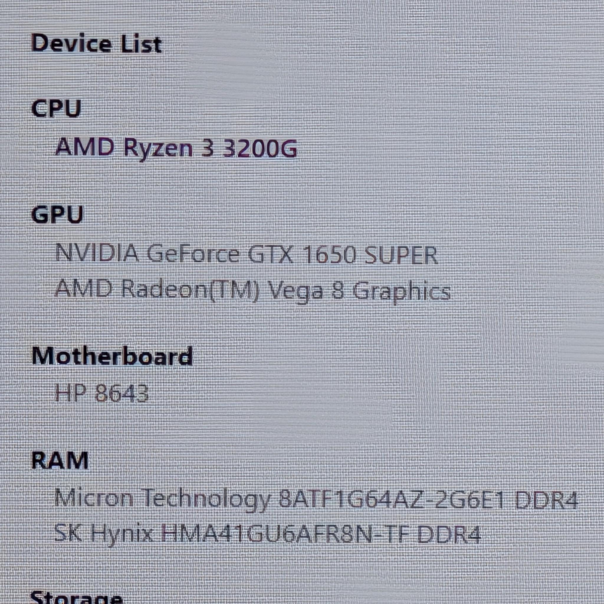 HP Gaming PC (Ryzen 3 3200g/GTX 1650 Super/16GB/256GB NVME + 250GB HDD)