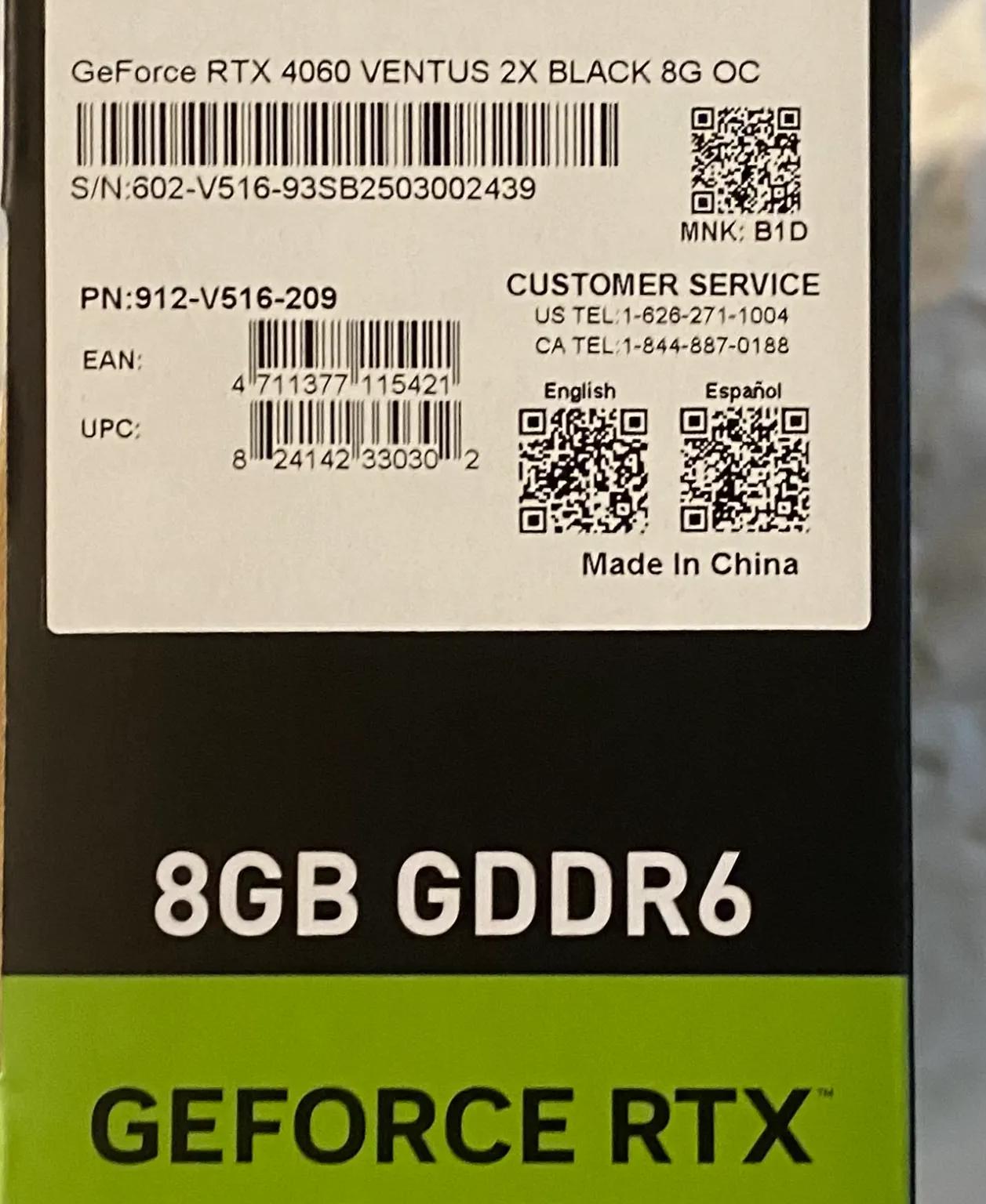 MSI RTX 4060 8GB - Never Gaming/Stressed - Display Only - Like New March 2025