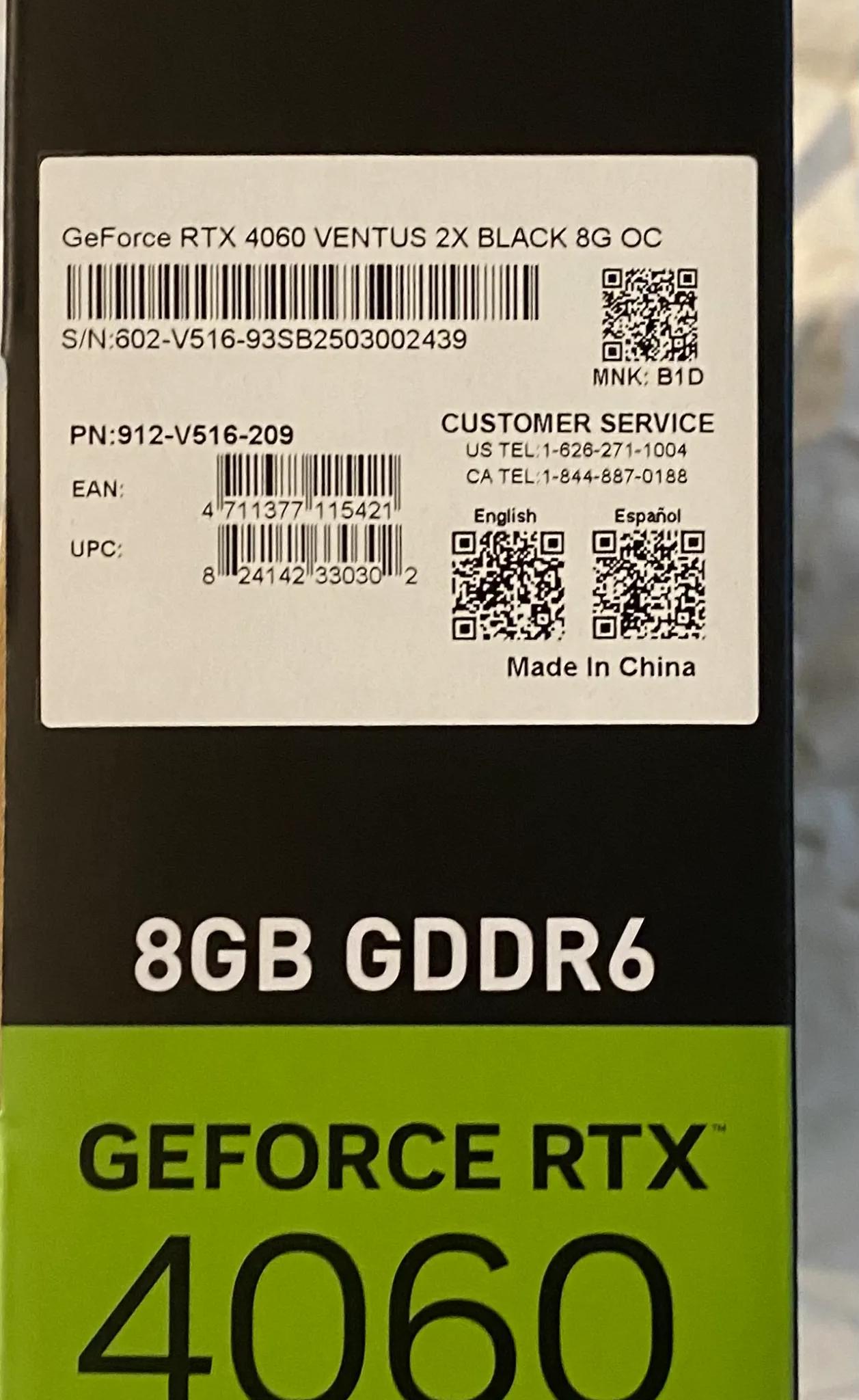 MSI RTX 4060 8GB - Never Gaming/Stressed - Display Only - Like New March 2025