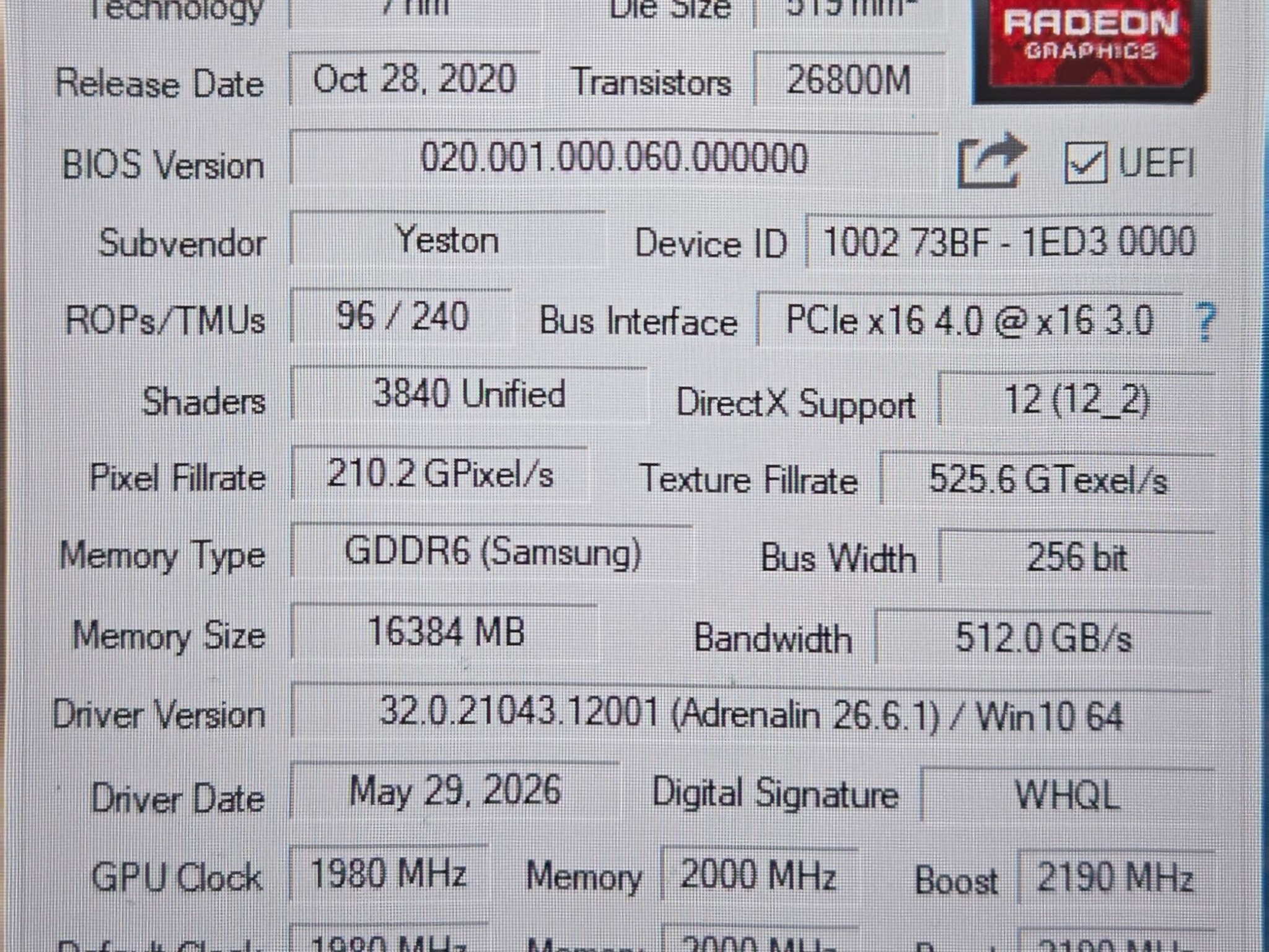 Yeston Sakura AMD Radeon RX 6800 16GB (Single Owner)
