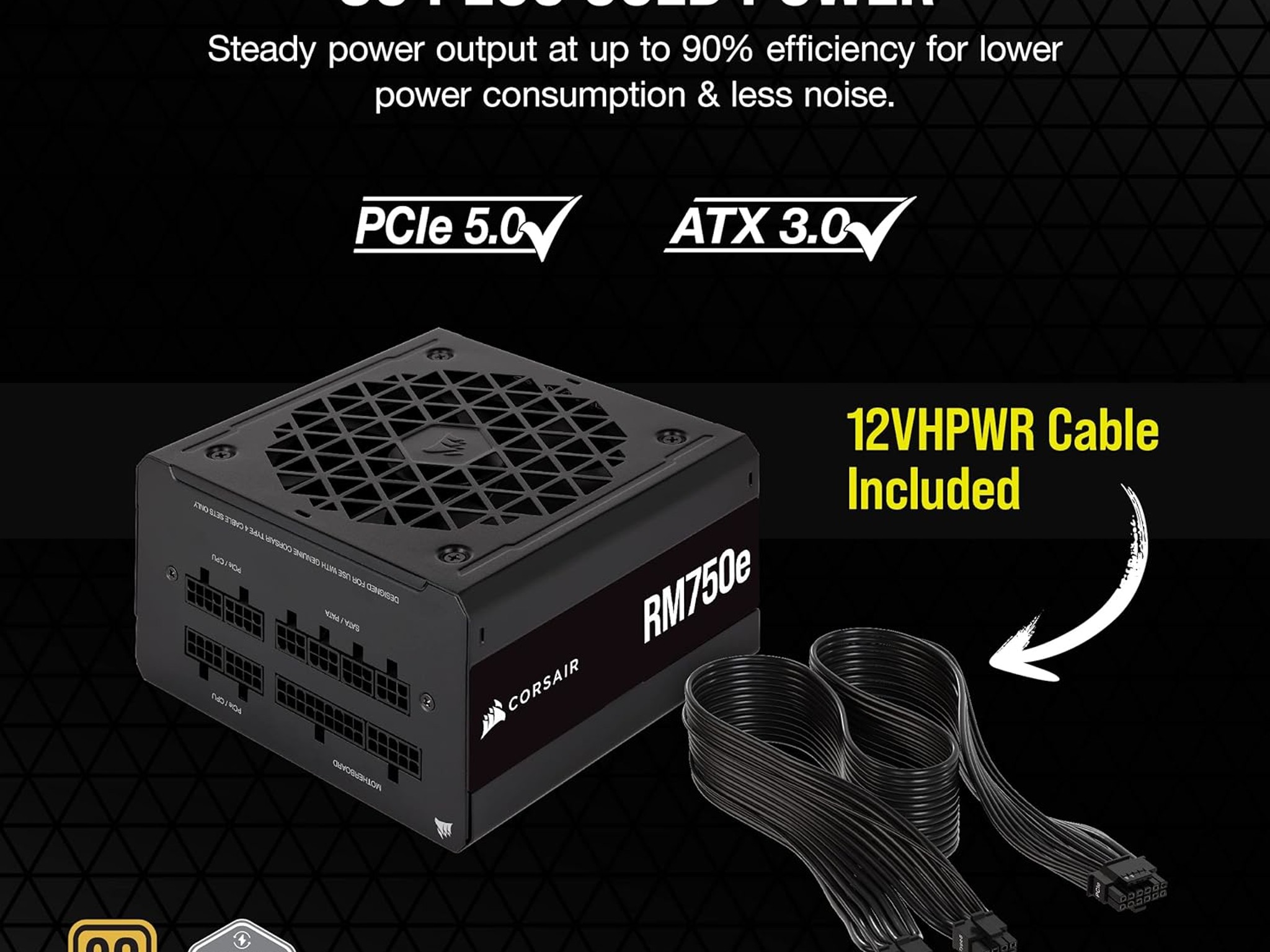 Corsair RM750e Fully Modular - ATX 3.0 & PCIe 5.0 Compliant - 80 Plus Gold Efficiency - Black